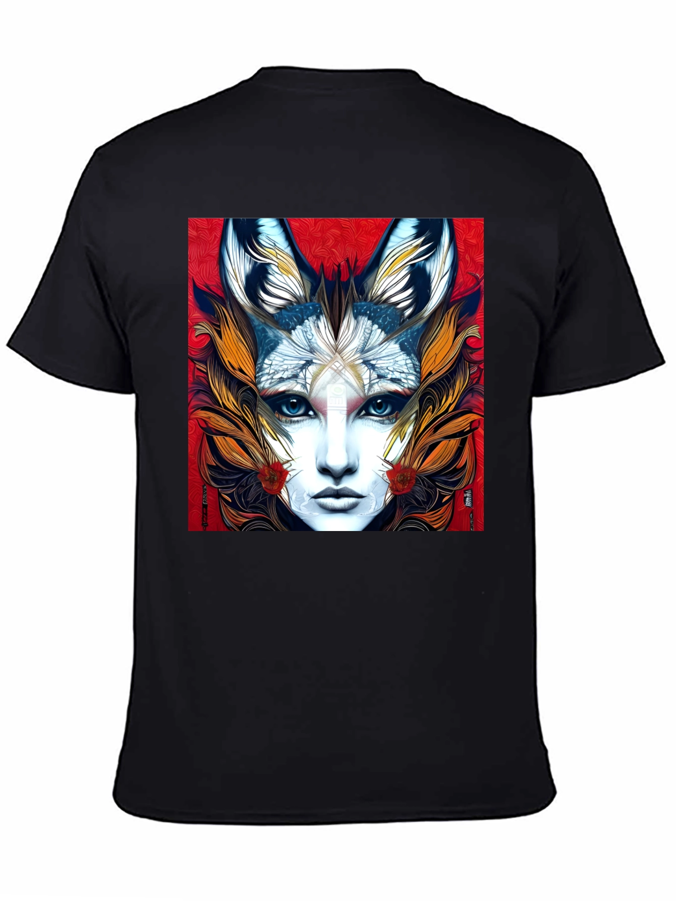 Black Mystic Fox Woman Graphic Tee - Unique Art T-Shirt view 4