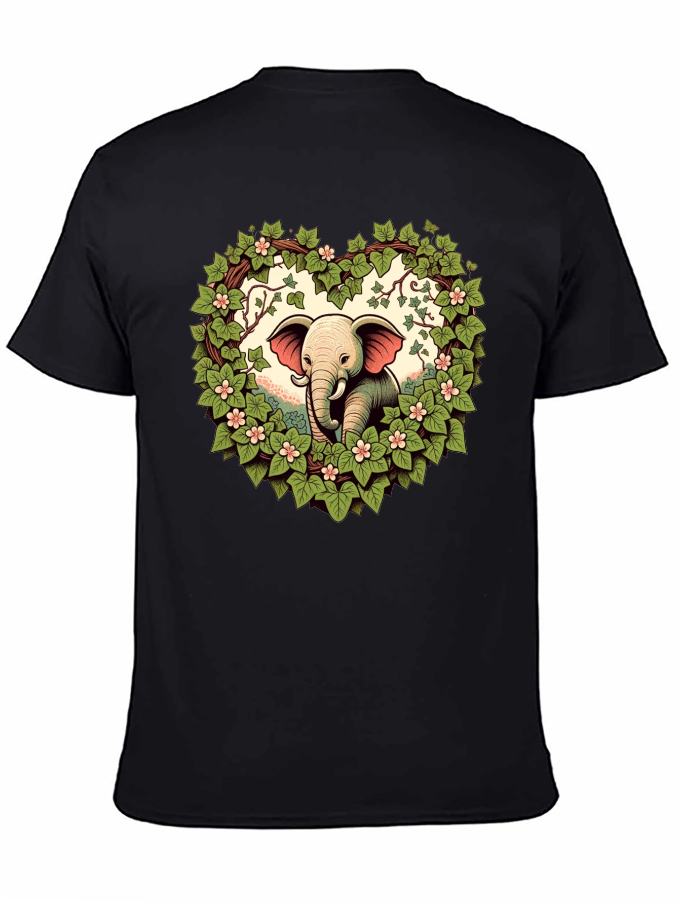 Black Elephant Love Tee - Heart Wreath Design view 4