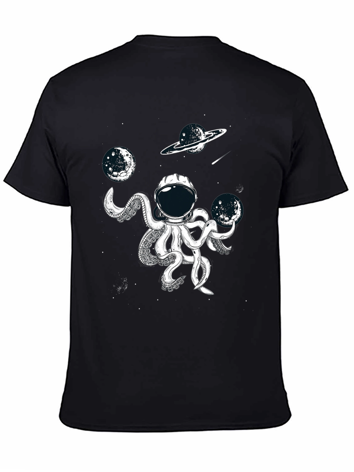 Black Cosmic Octopus Astronaut T-Shirt - Space Adventure Tee view 4