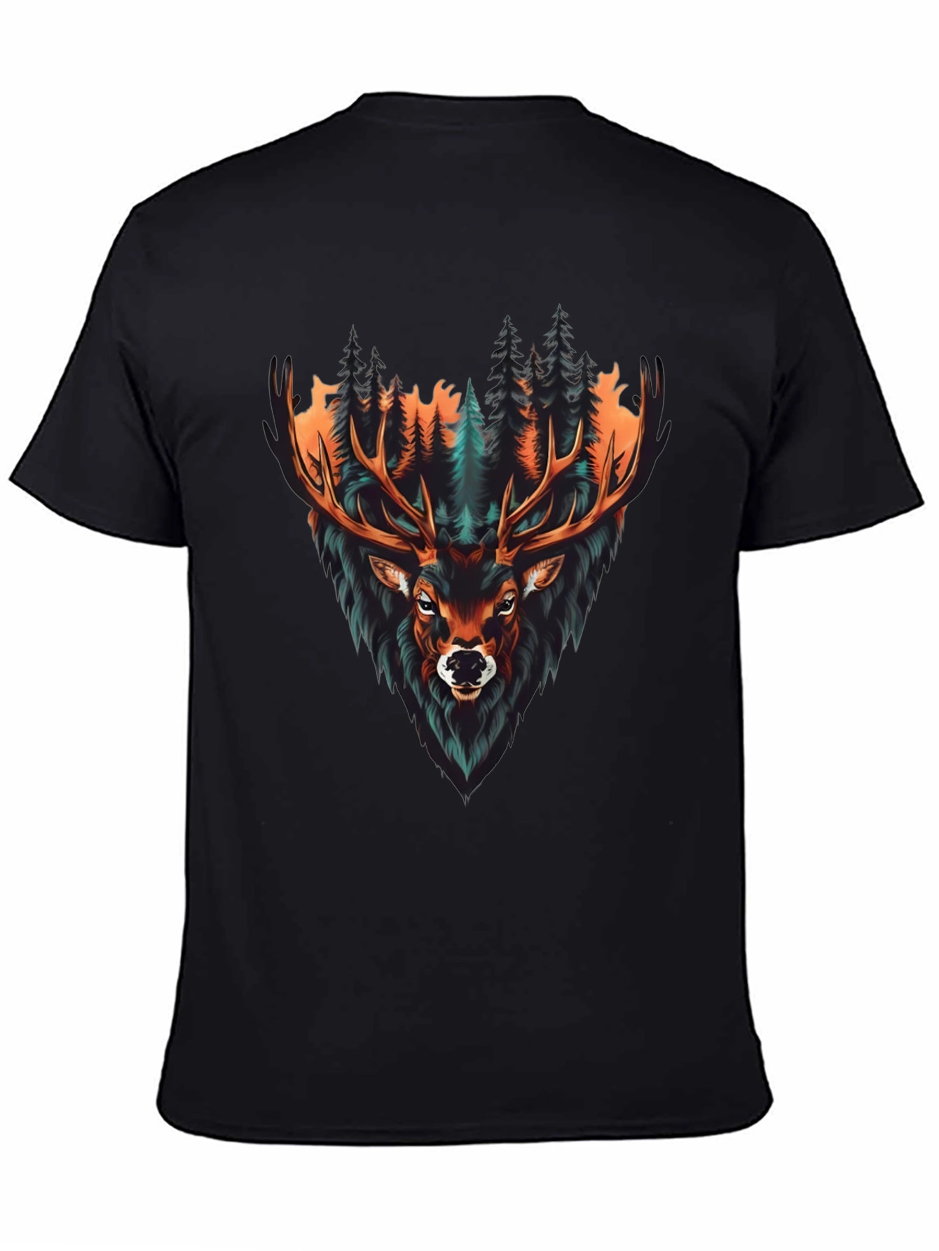 Black Men's Graphic Tee - Deer in Forest view 4