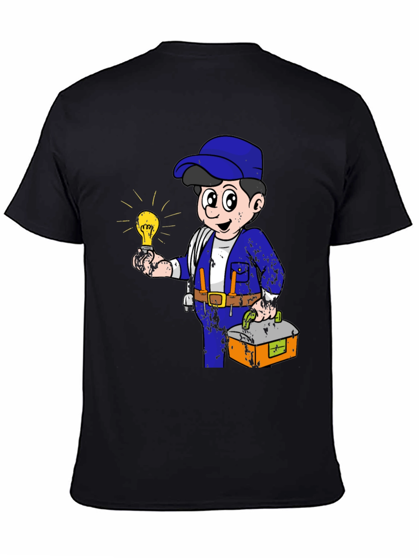 Black Electrician Cartoon Graphic T-Shirt view 4