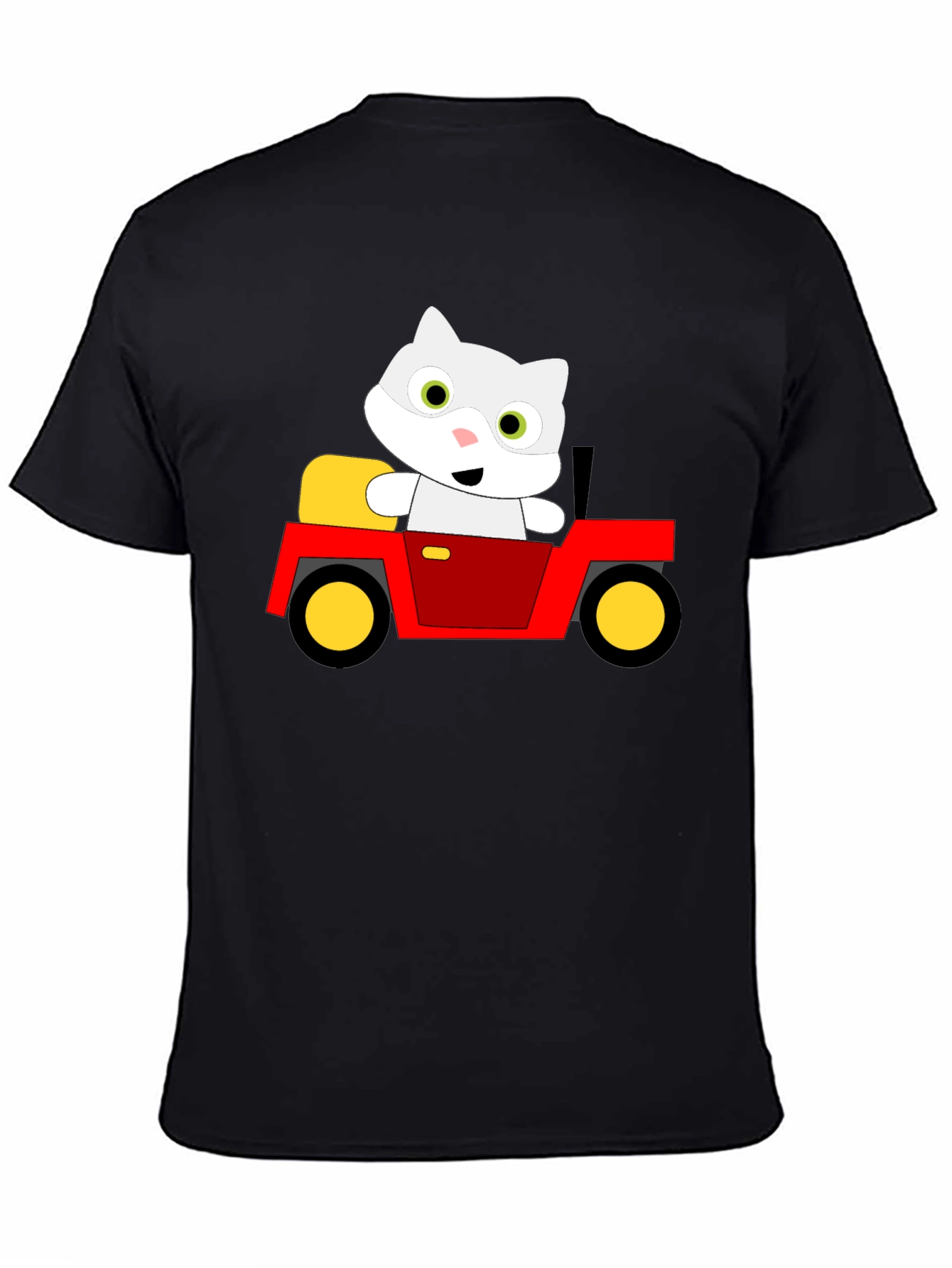 Black Cute Cartoon Cat in Car Graphic T-Shirt view 4