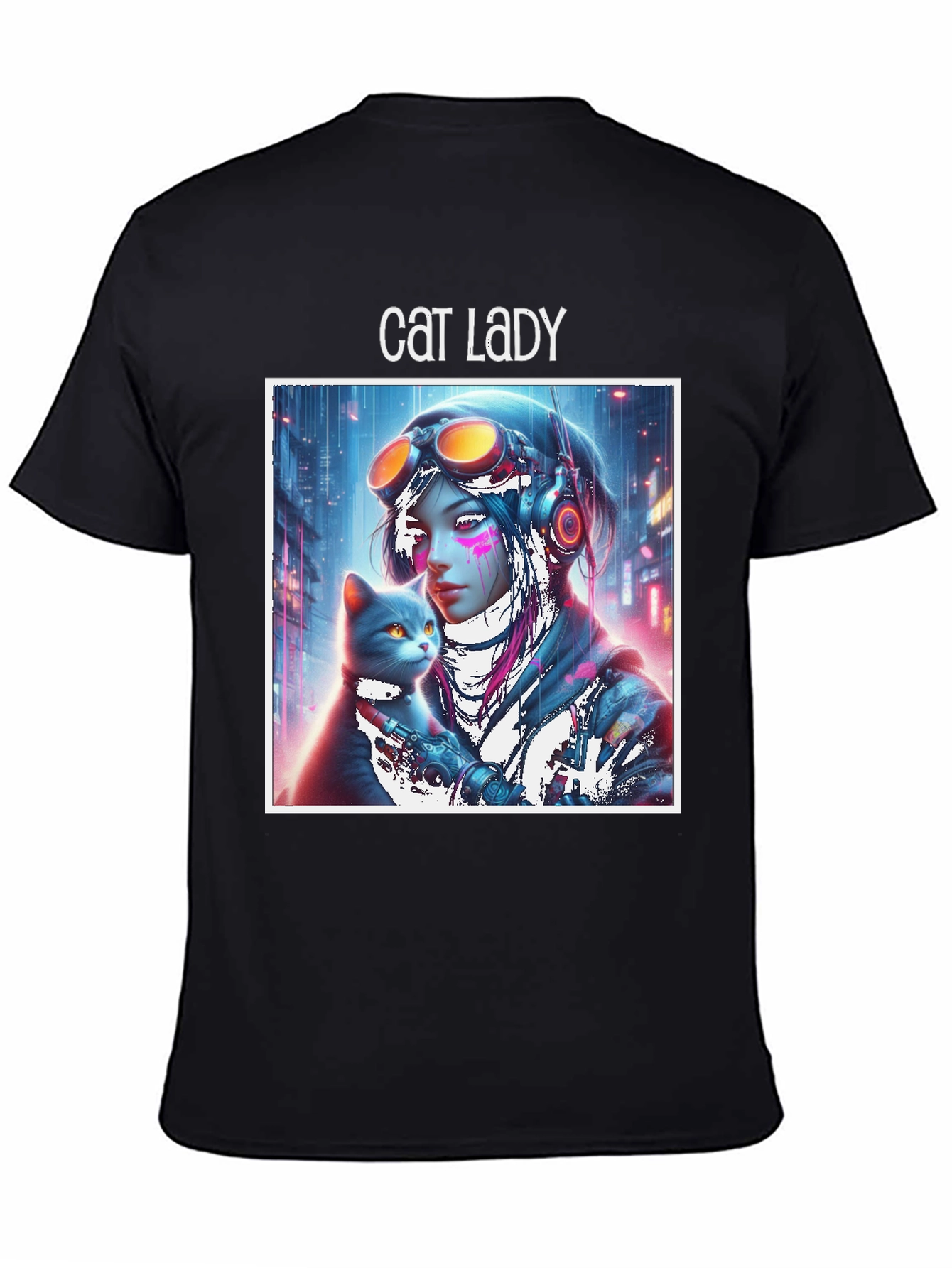 Black Cat Lady Graphic Tee - Sci-Fi Style, Soft Cotton view 4