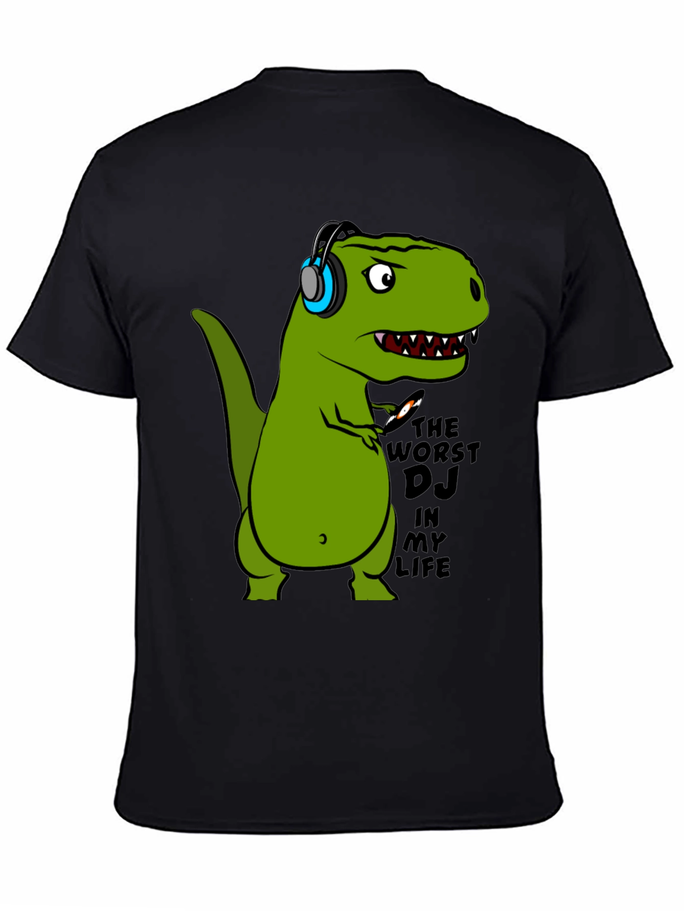 Black Dino DJ T-Shirt - Black Cotton Graphic Tee view 4