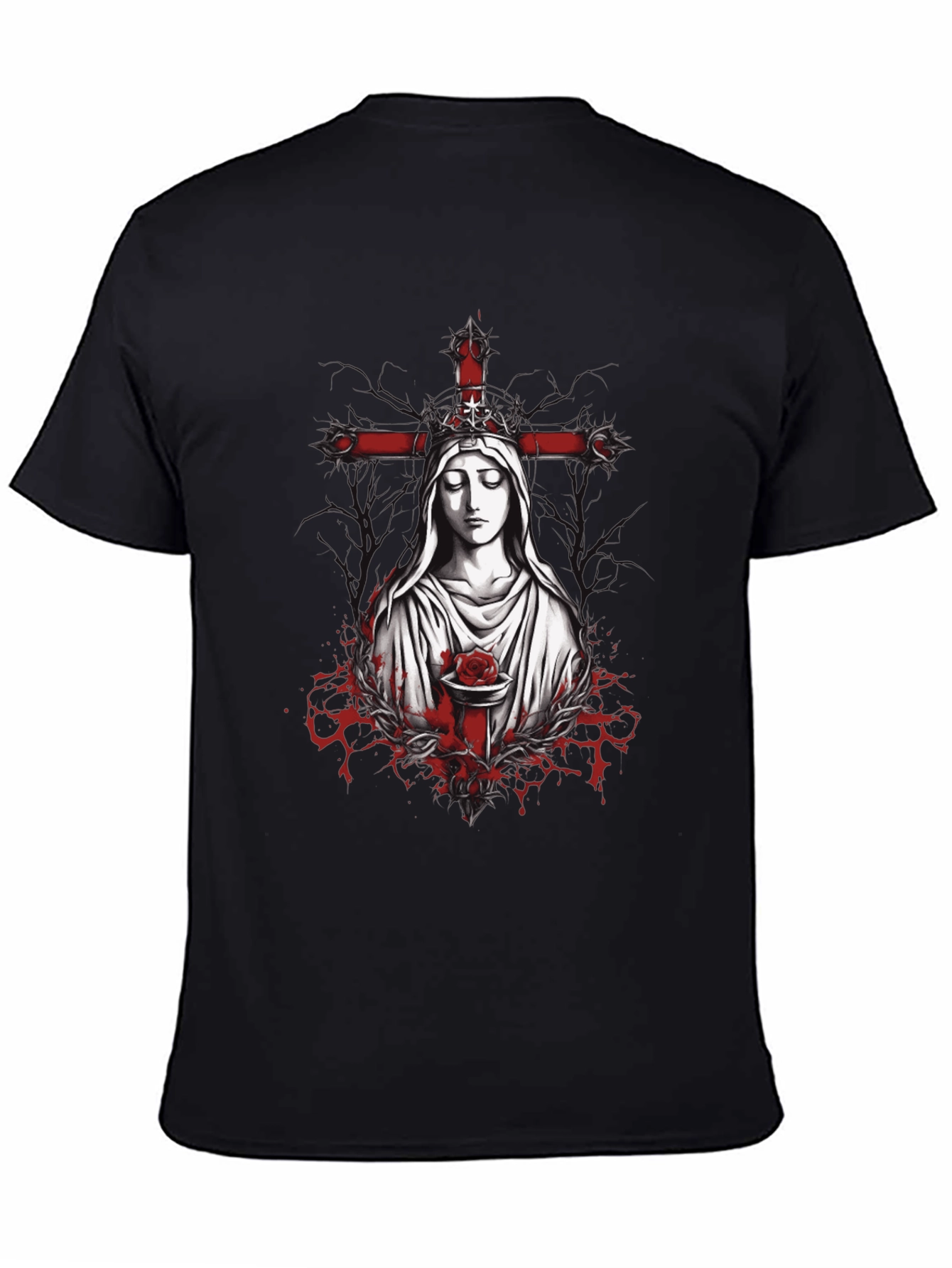 Black Virgin Mary Rose Cross Graphic Tee view 4