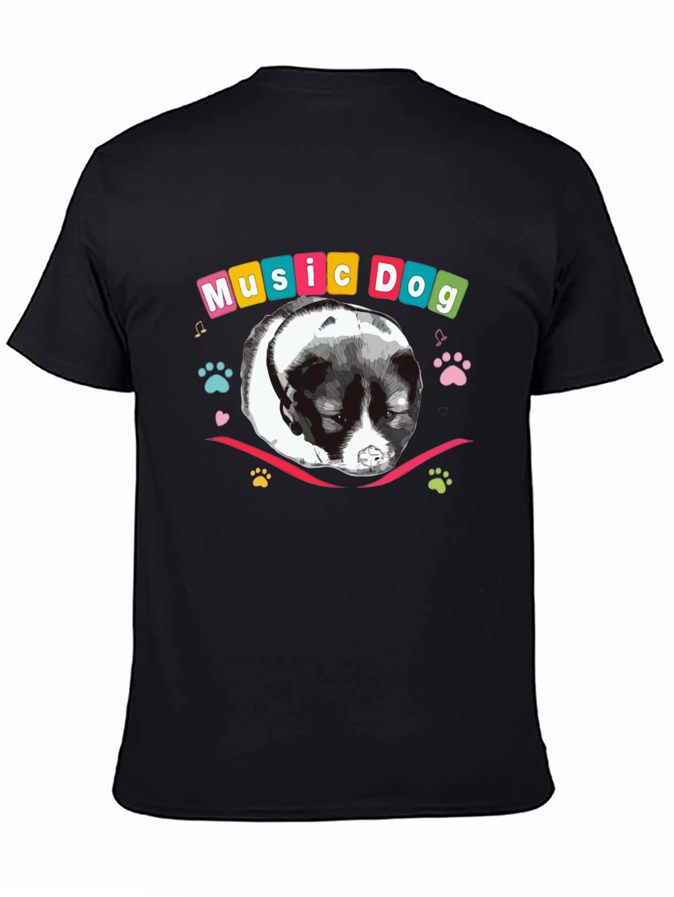 Black Music Dog Graphic Tee - Men's Black T-Shirt view 4