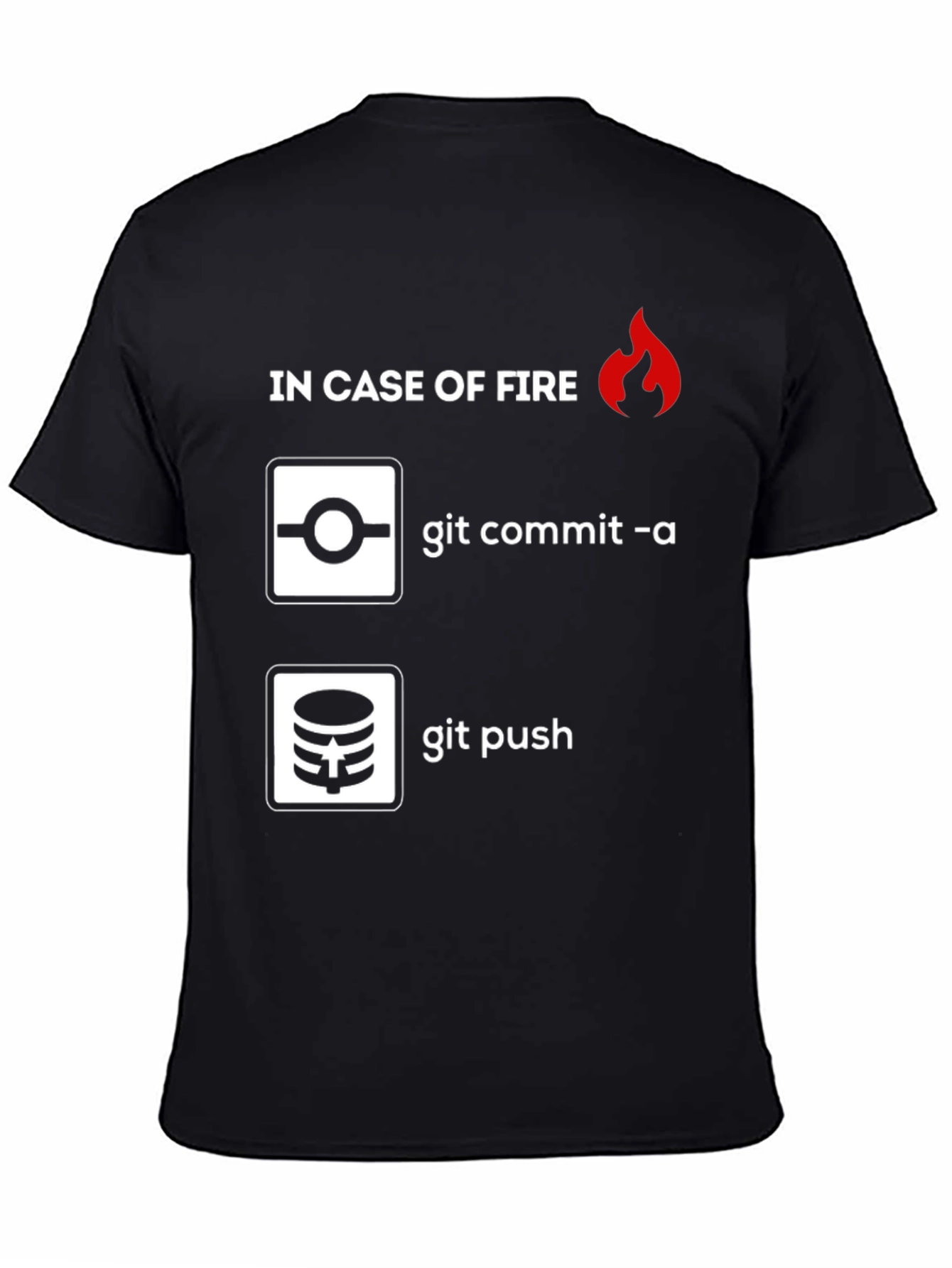 Black Funny Programmer T-Shirt: In Case of Fire Git Commit & Push view 4