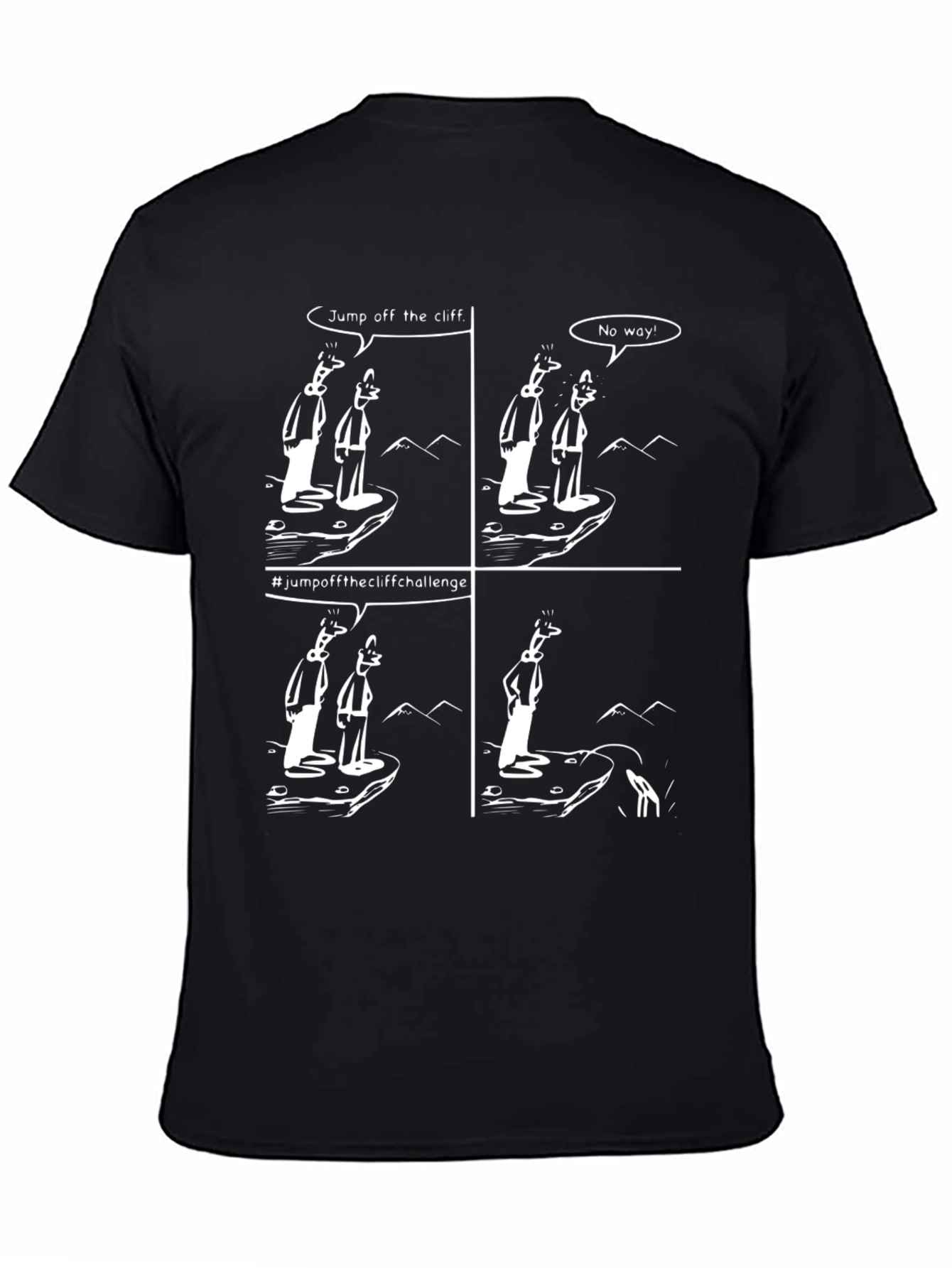 Black Humorous Cartoon T-Shirt - Cliff Challenge Design view 4