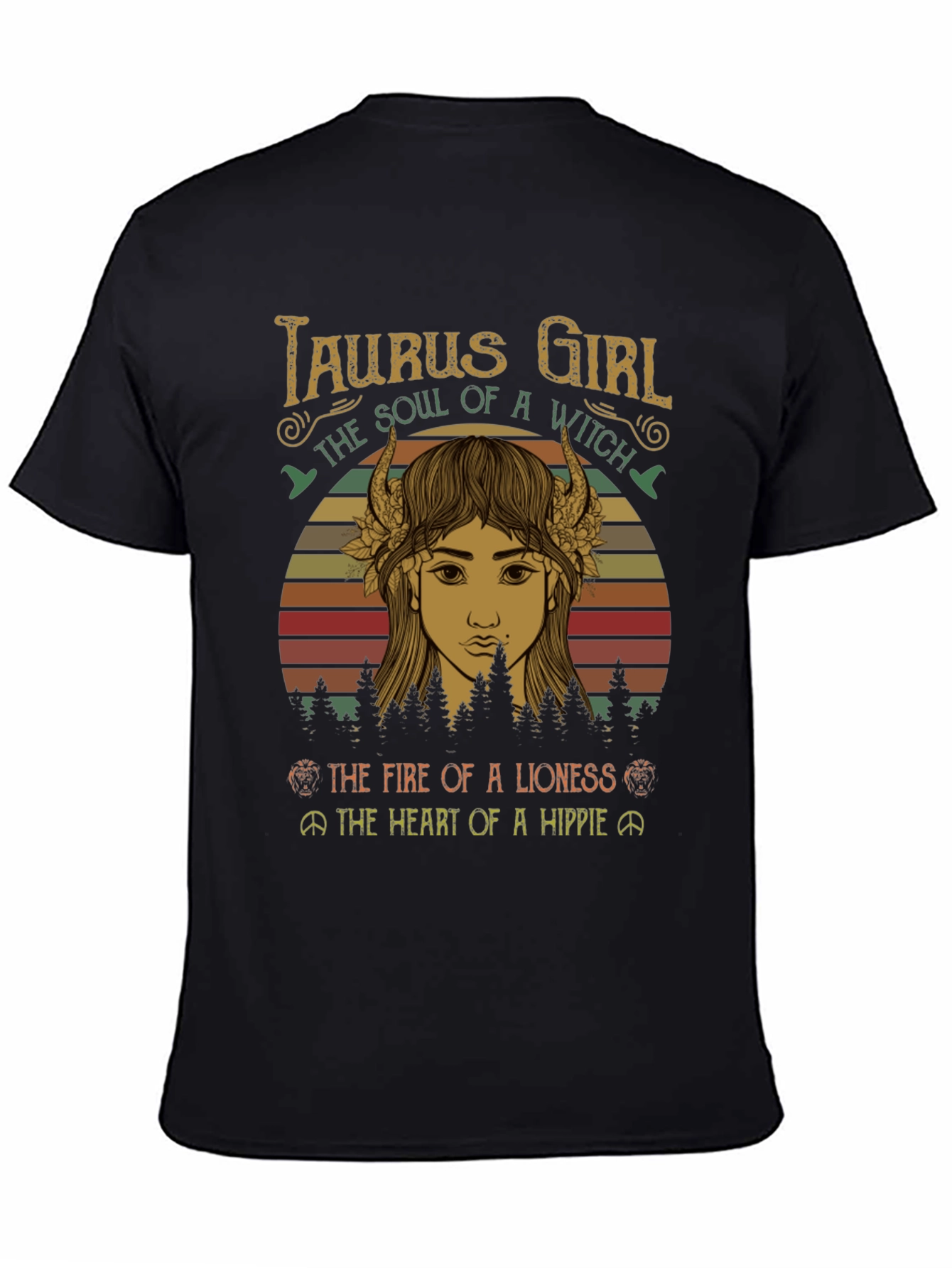 Black Taurus Girl Witch Hippie Graphic T-Shirt view 4