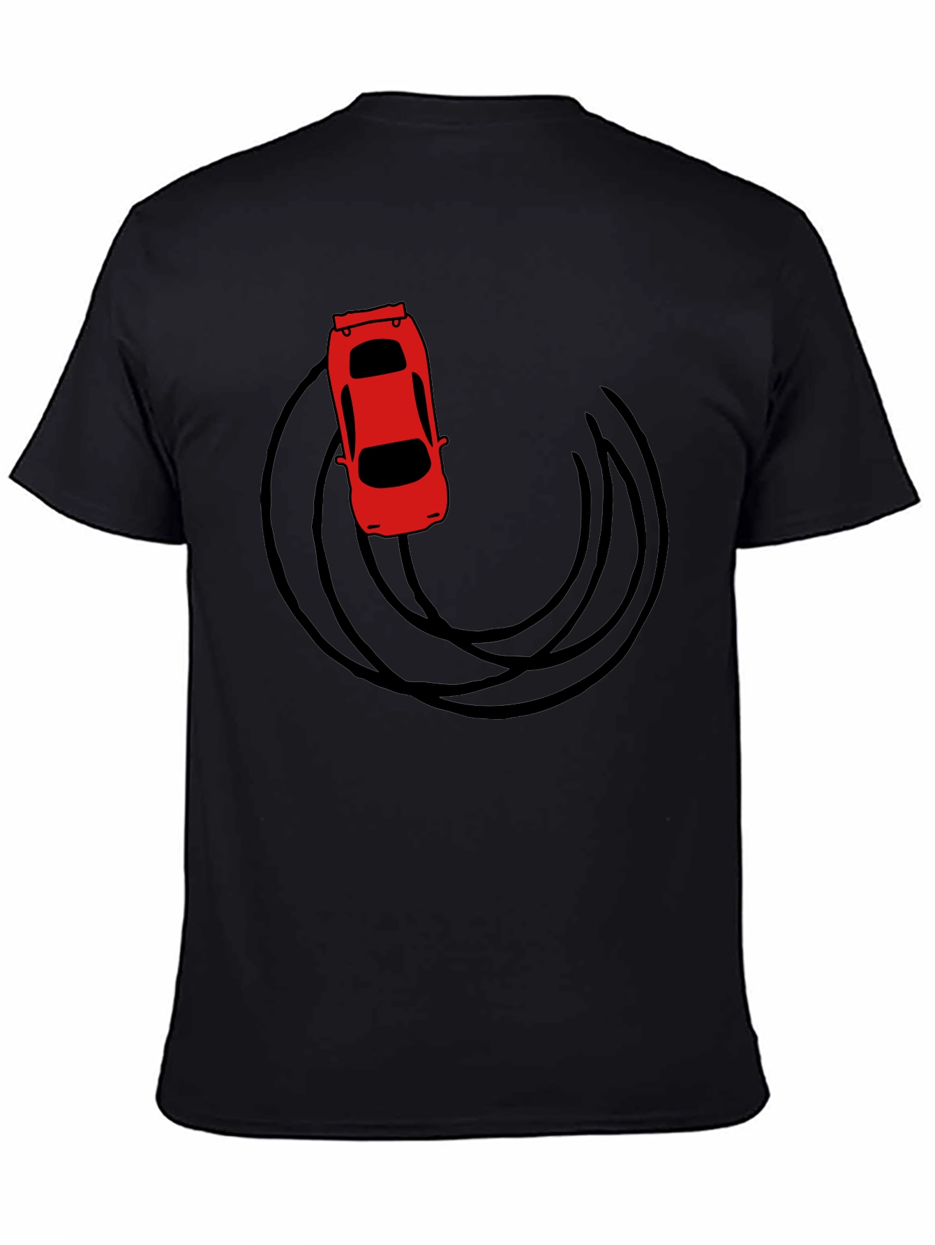 Black Red Car Drift Graphic T-Shirt - Black Cotton Tee view 4