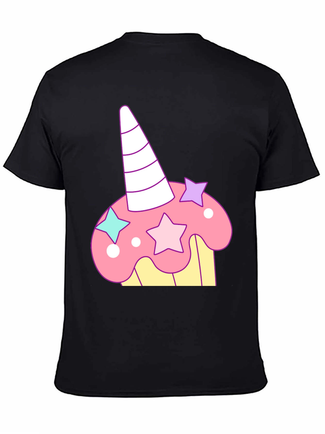 Black Unicorn Cupcake Graphic Tee - Whimsical Black T-Shirt view 4