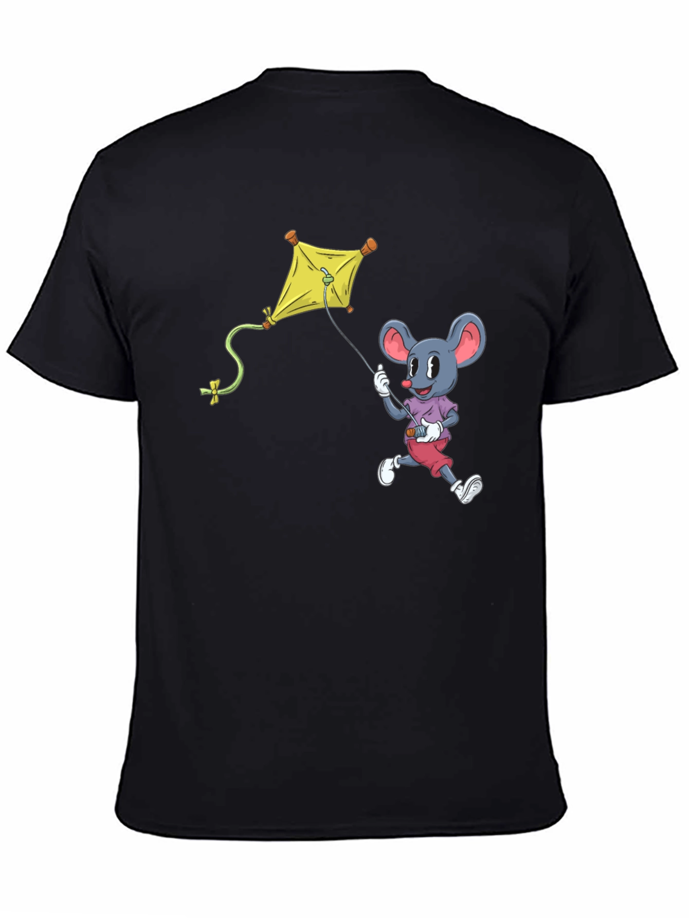 Black Mouse Kite T-Shirt - Cartoon Graphic Tee view 4