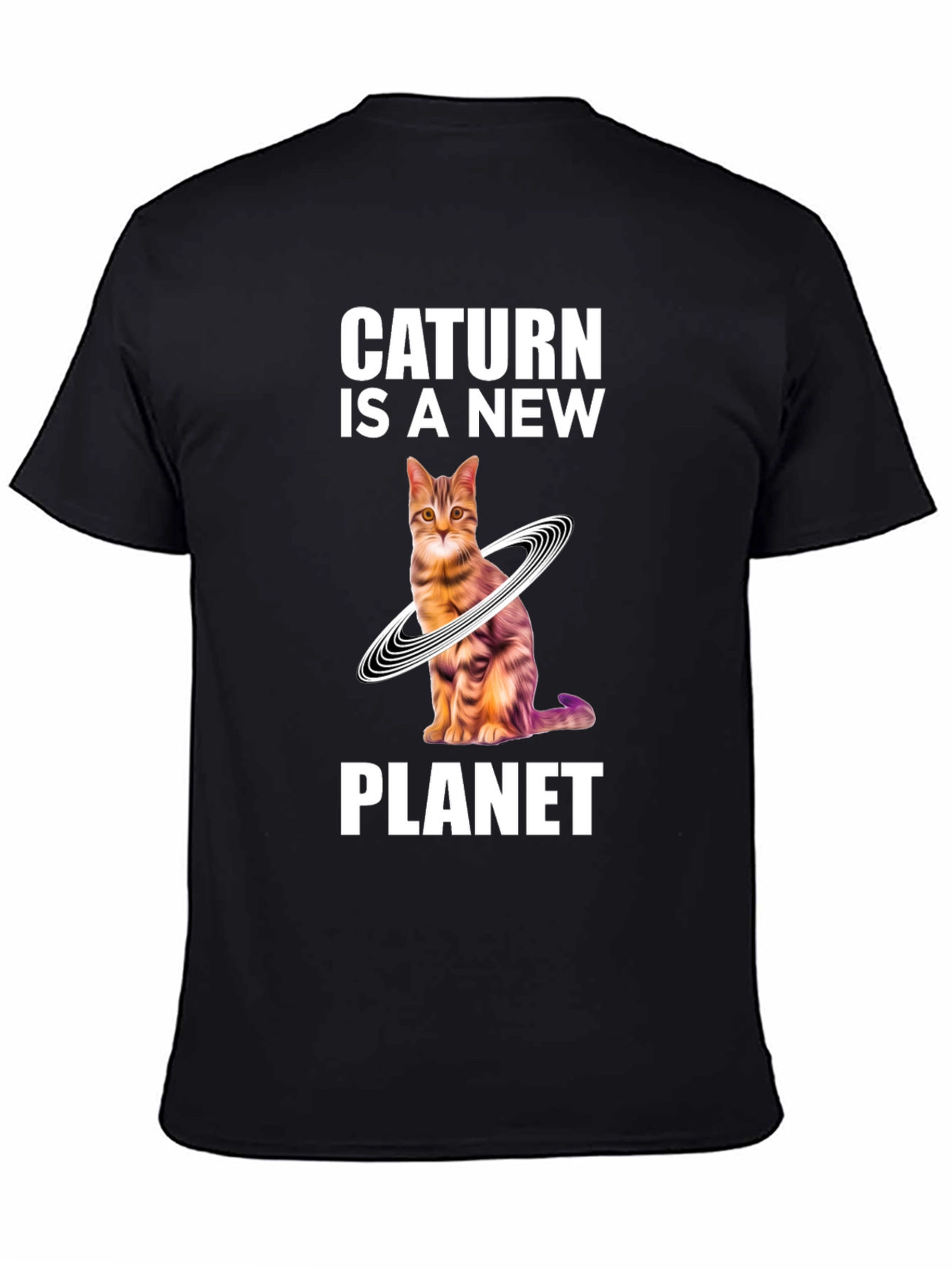 Black Caturn is a New Planet T-Shirt - Novelty Space Cat Tee view 4