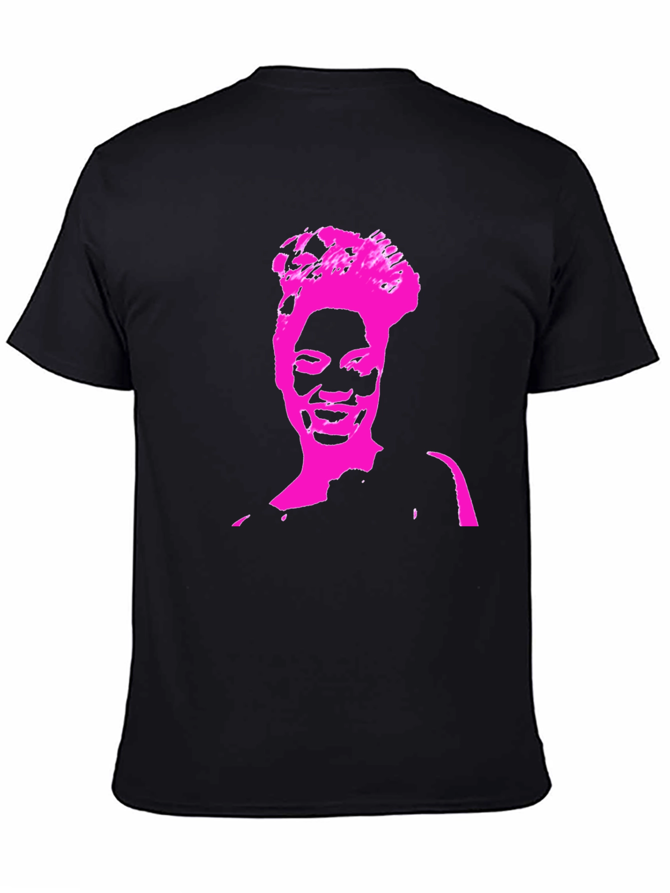Black Stylish Black T-Shirt with Pink Portrait Graphic view 4