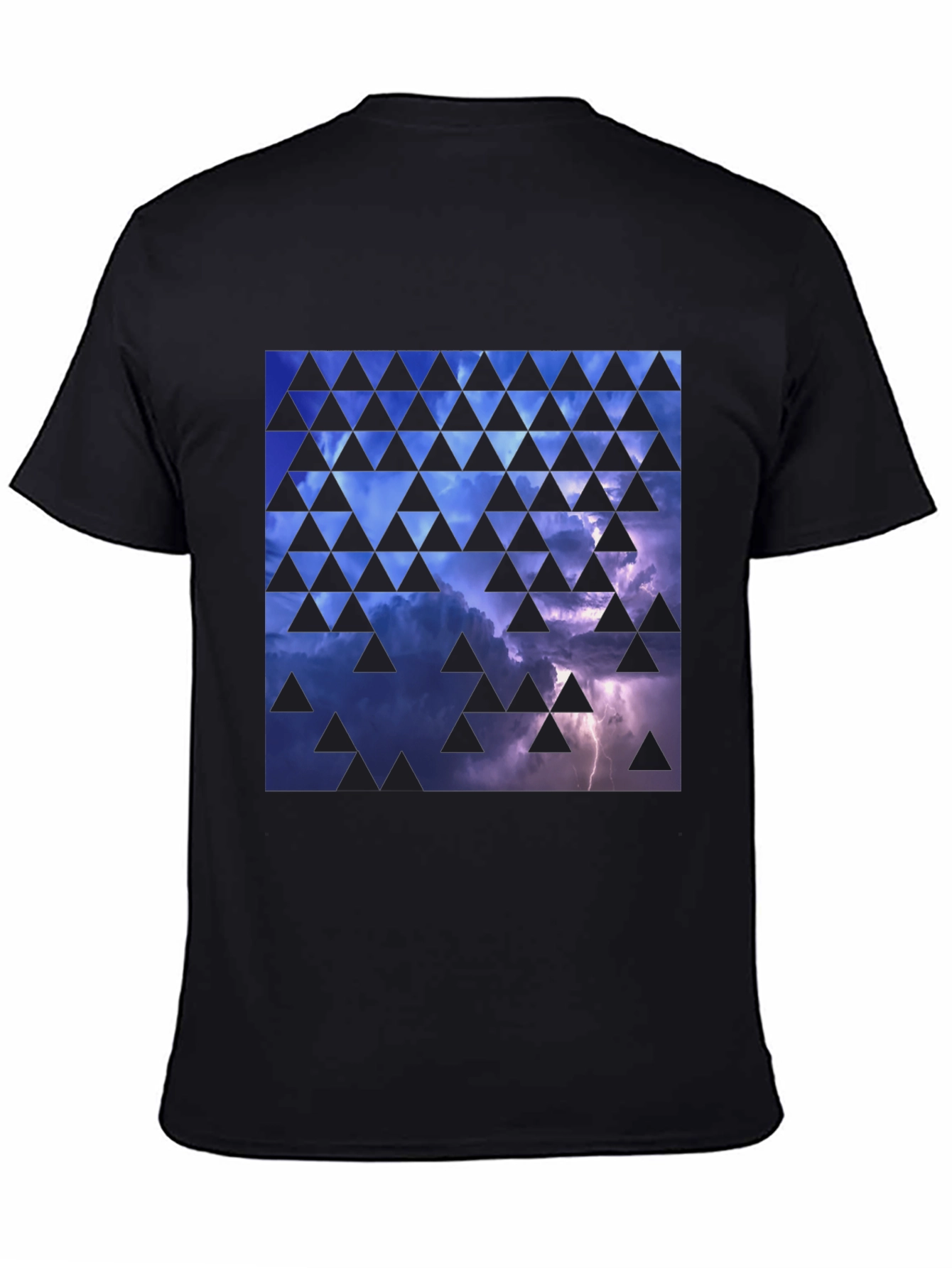 Black Stormy Sky Triangle Pattern Black T-Shirt view 4