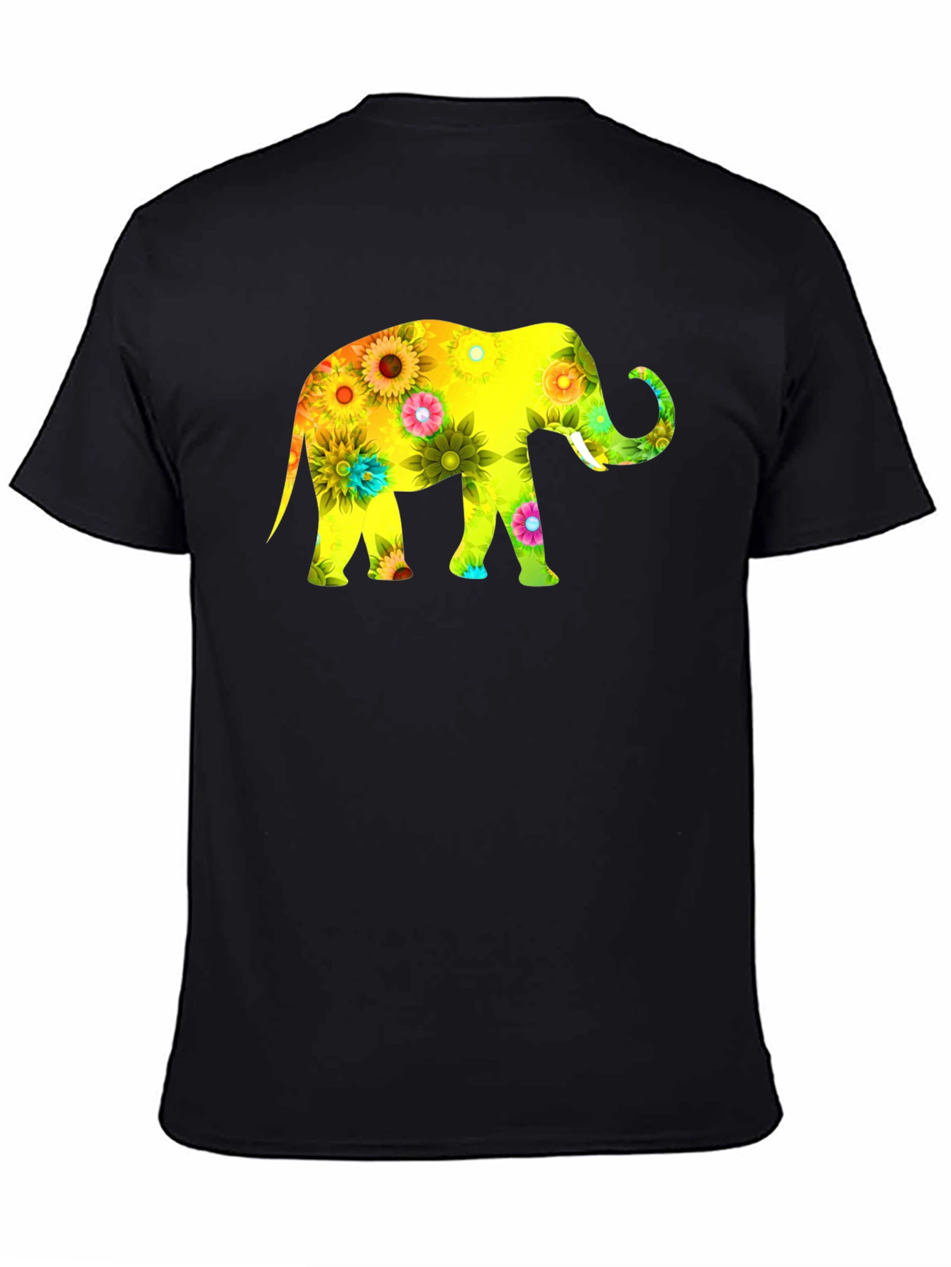 Black Floral Elephant Graphic Print T-Shirt view 4