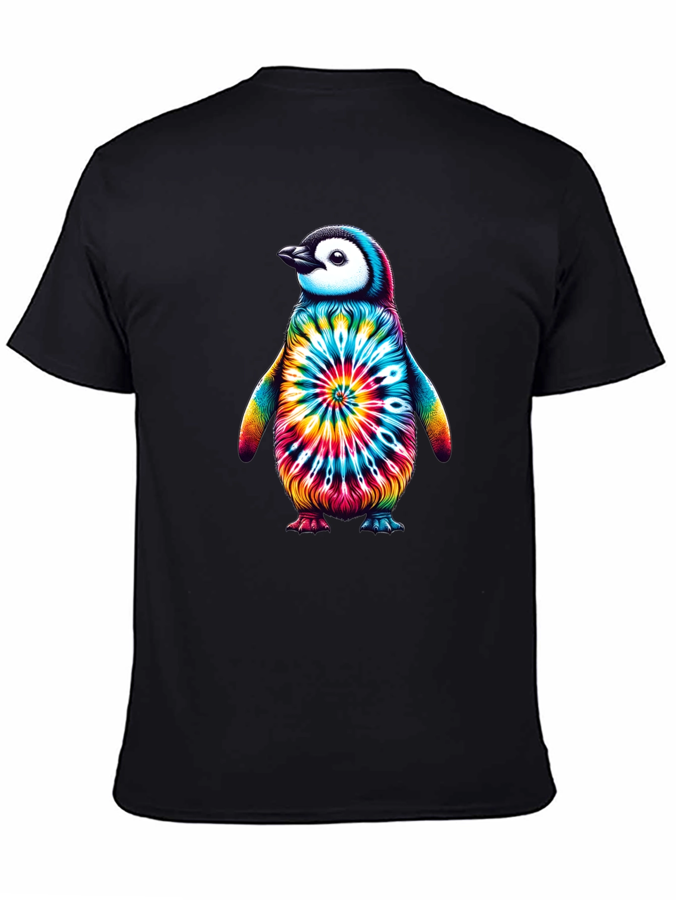 Black Tie-Dye Penguin Graphic Tee - Unique Unisex Design view 4