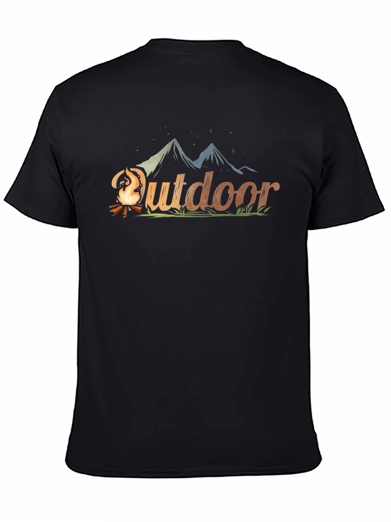 Black Outdoor Adventure Black T-Shirt - Campfire Design view 4