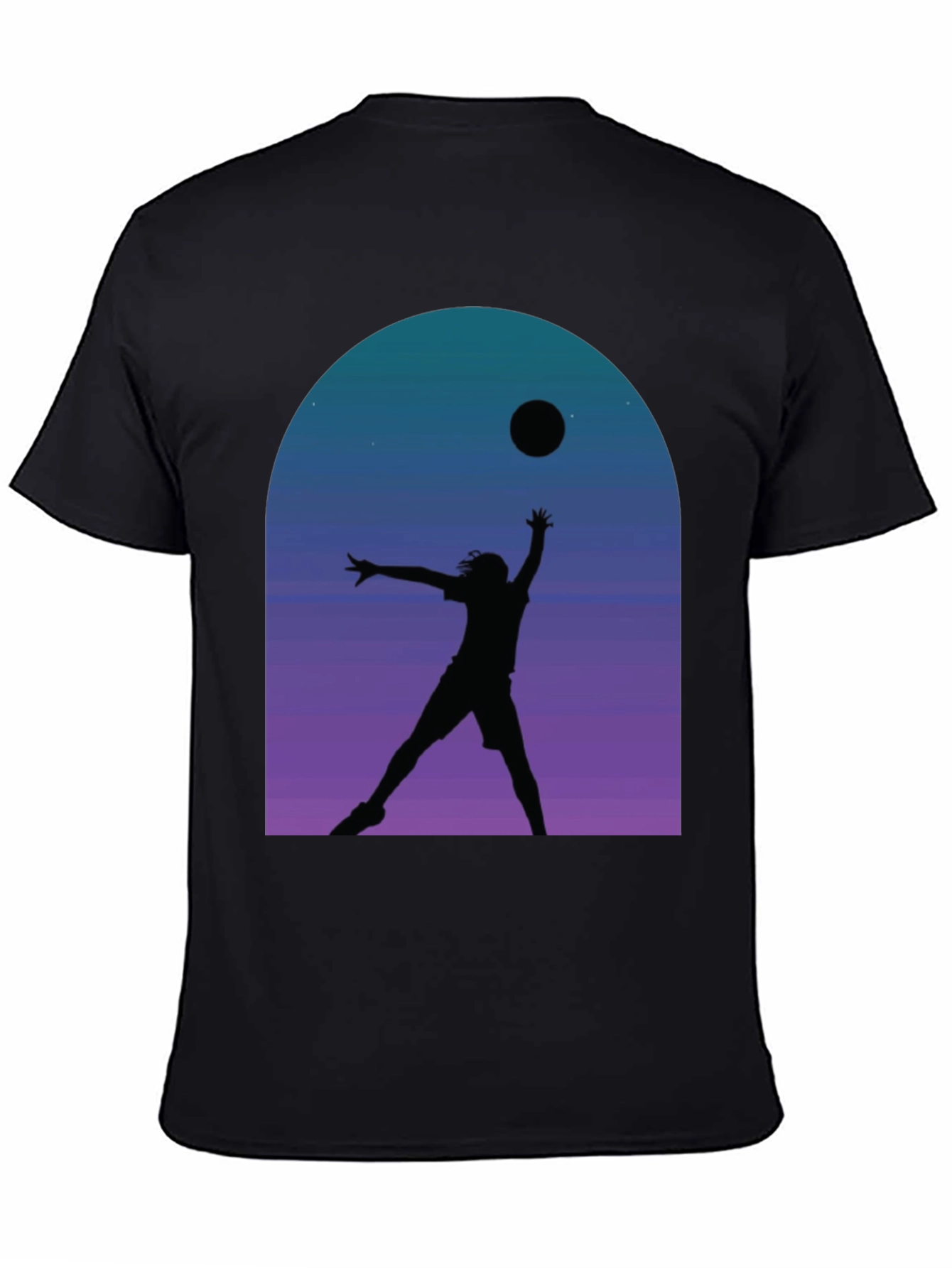 Black Silhouette Volleyball T-Shirt - Night Sky Graphic Tee view 4
