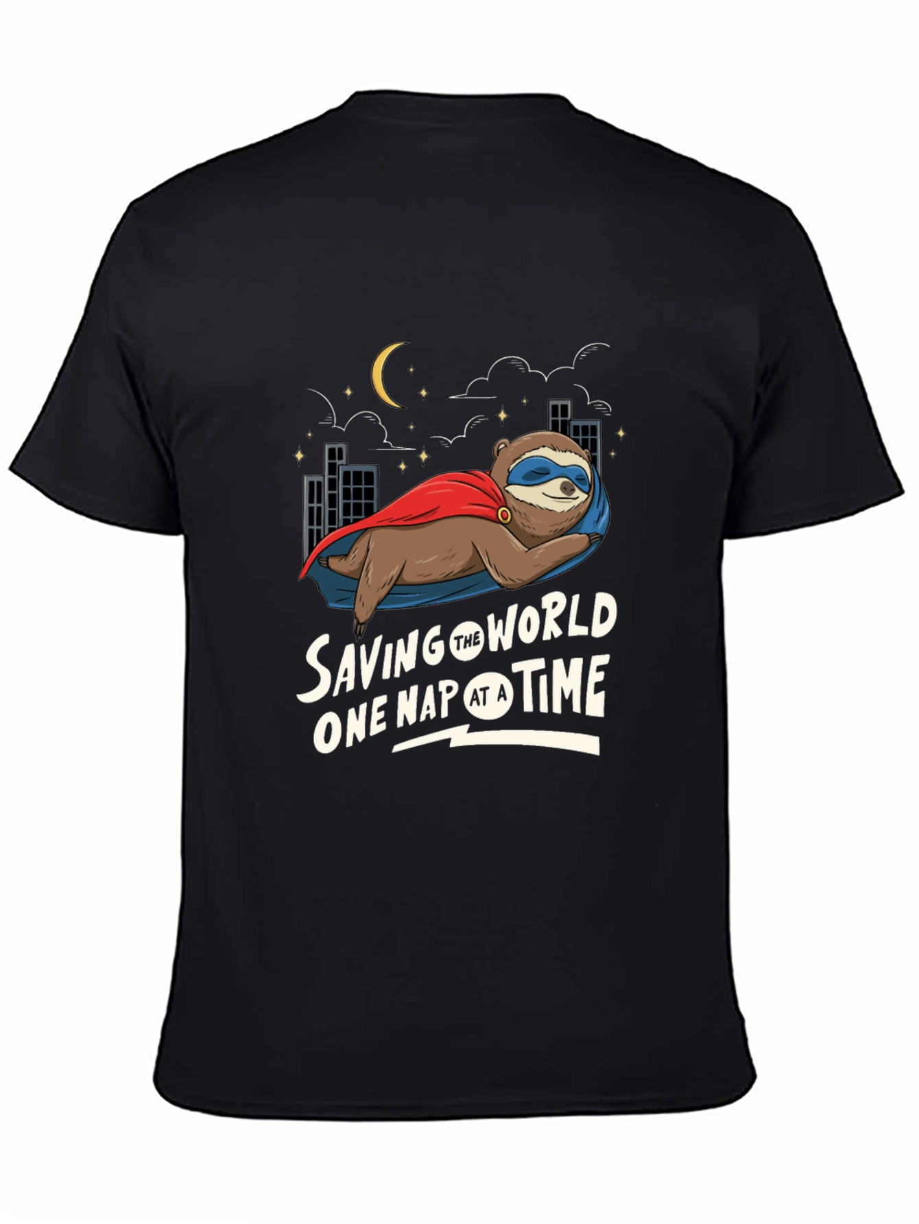 Black Saving The World One Nap At A Time Sloth T-Shirt view 4