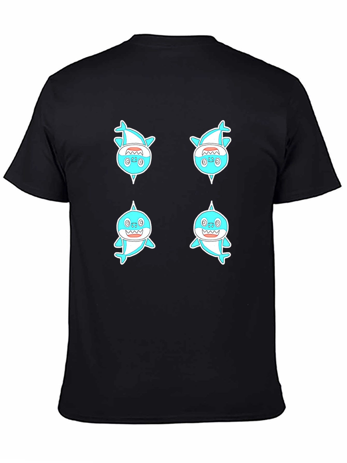 Cute Shark Pattern Men's Black T-Shirt - 4