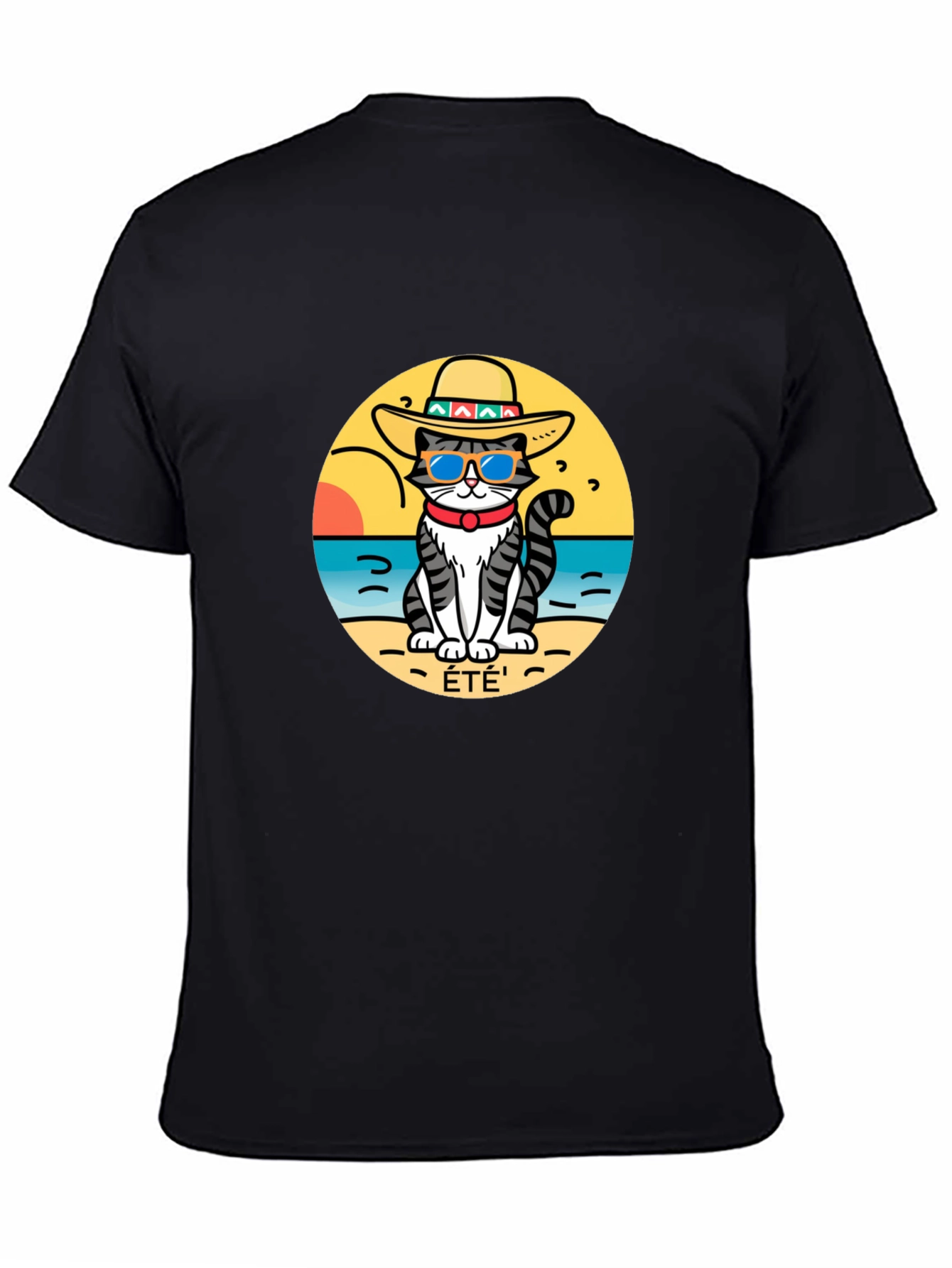 Black Summer Cat T-Shirt - Beach Vibes view 4