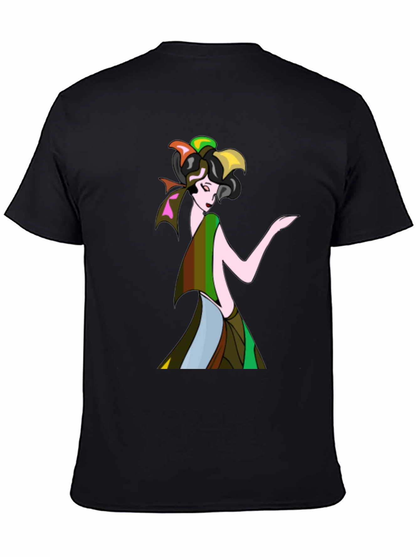 Black Art Deco Woman Black T-Shirt view 4