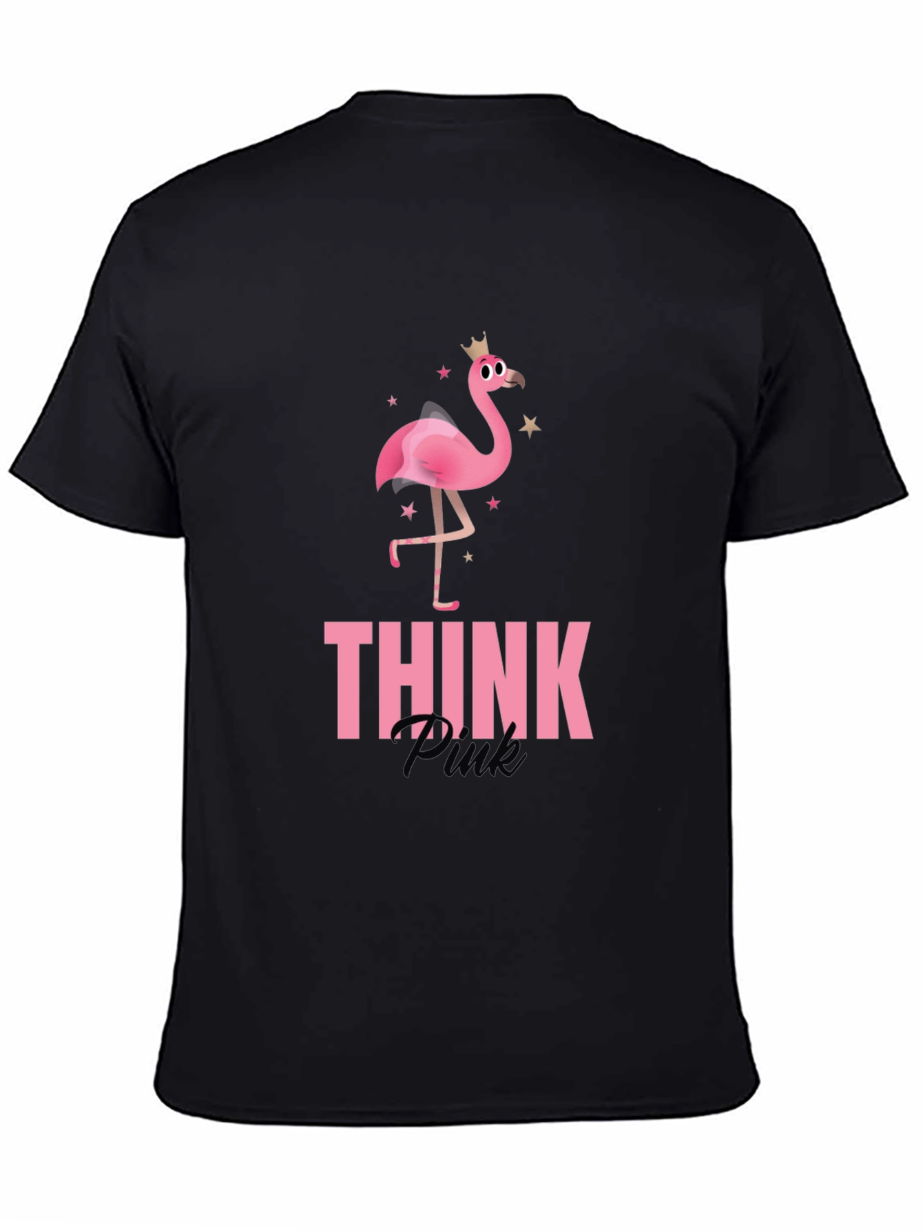 Black Think Pink Flamingo Graphic Tee - Black view 4