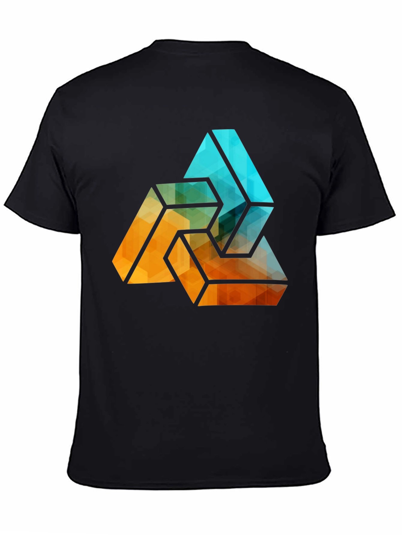 Black Geometric Triangle Graphic Tee - Stylish Men's Black T-Shirt view 4