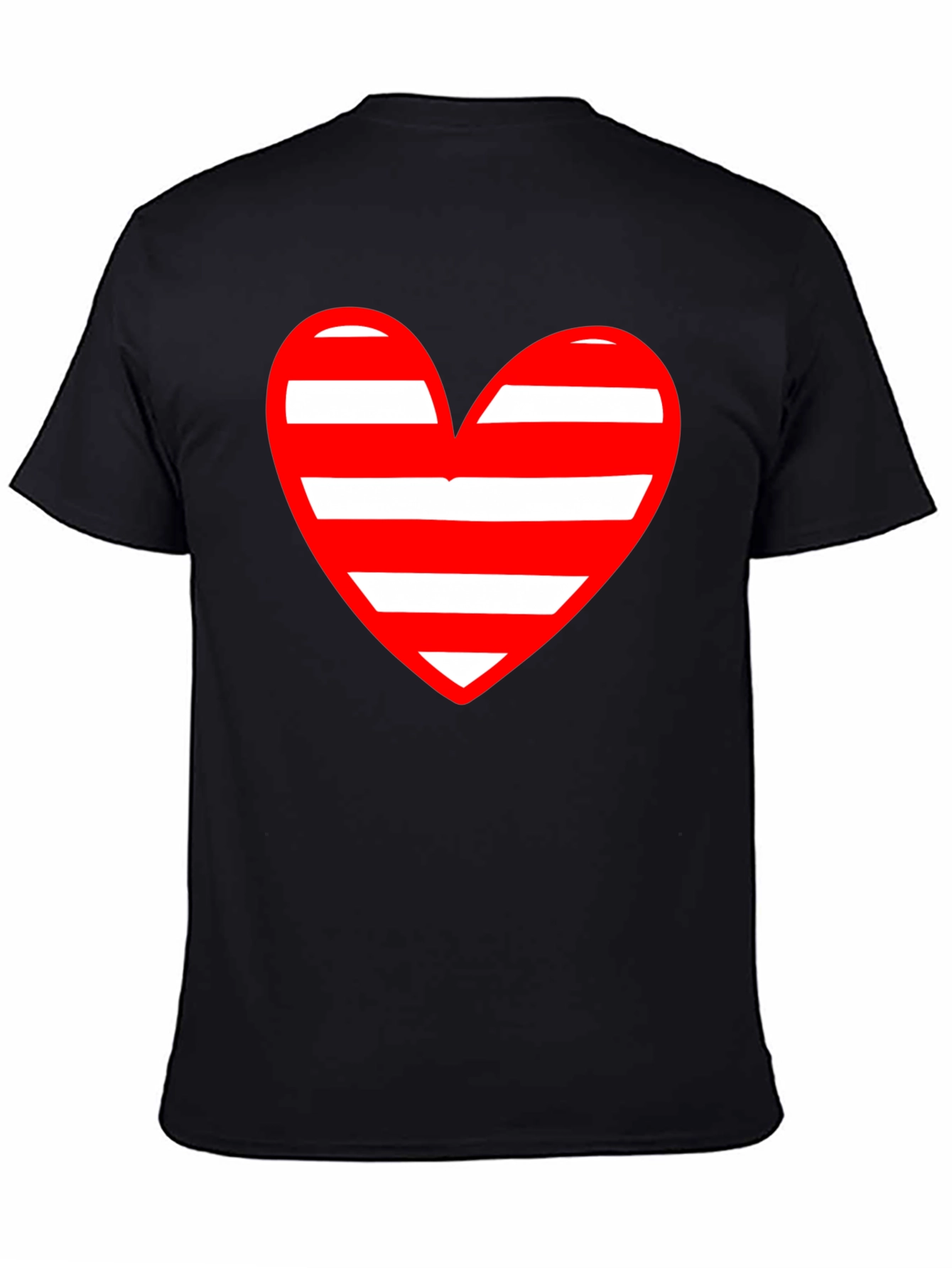 Black Striped Heart Graphic Black T-Shirt view 4