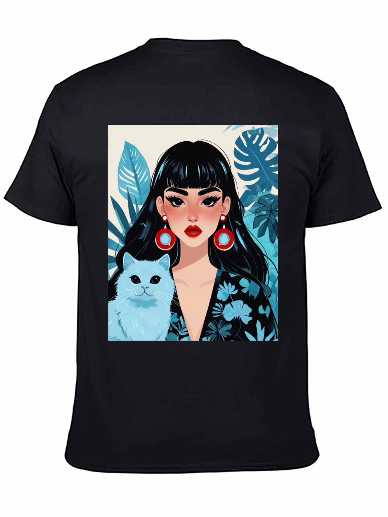 Black Trendy Graphic Tee - Woman & Cat view 4