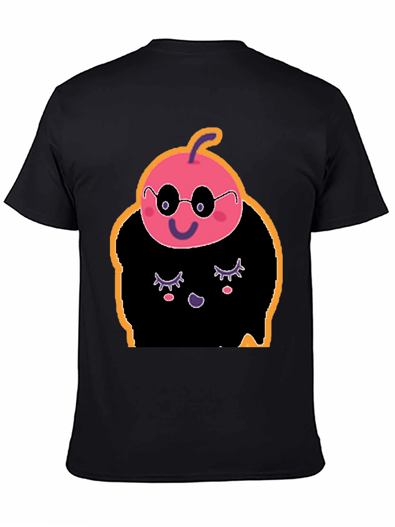Black Whimsical Cartoon Character Black T-Shirt view 4