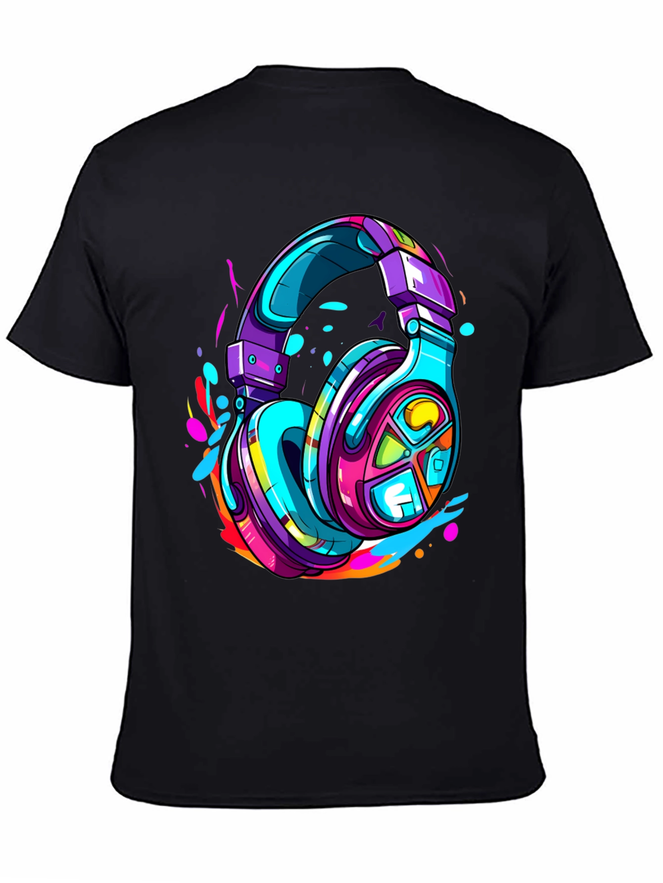 Black Vibrant Headphones Graphic Tee view 4