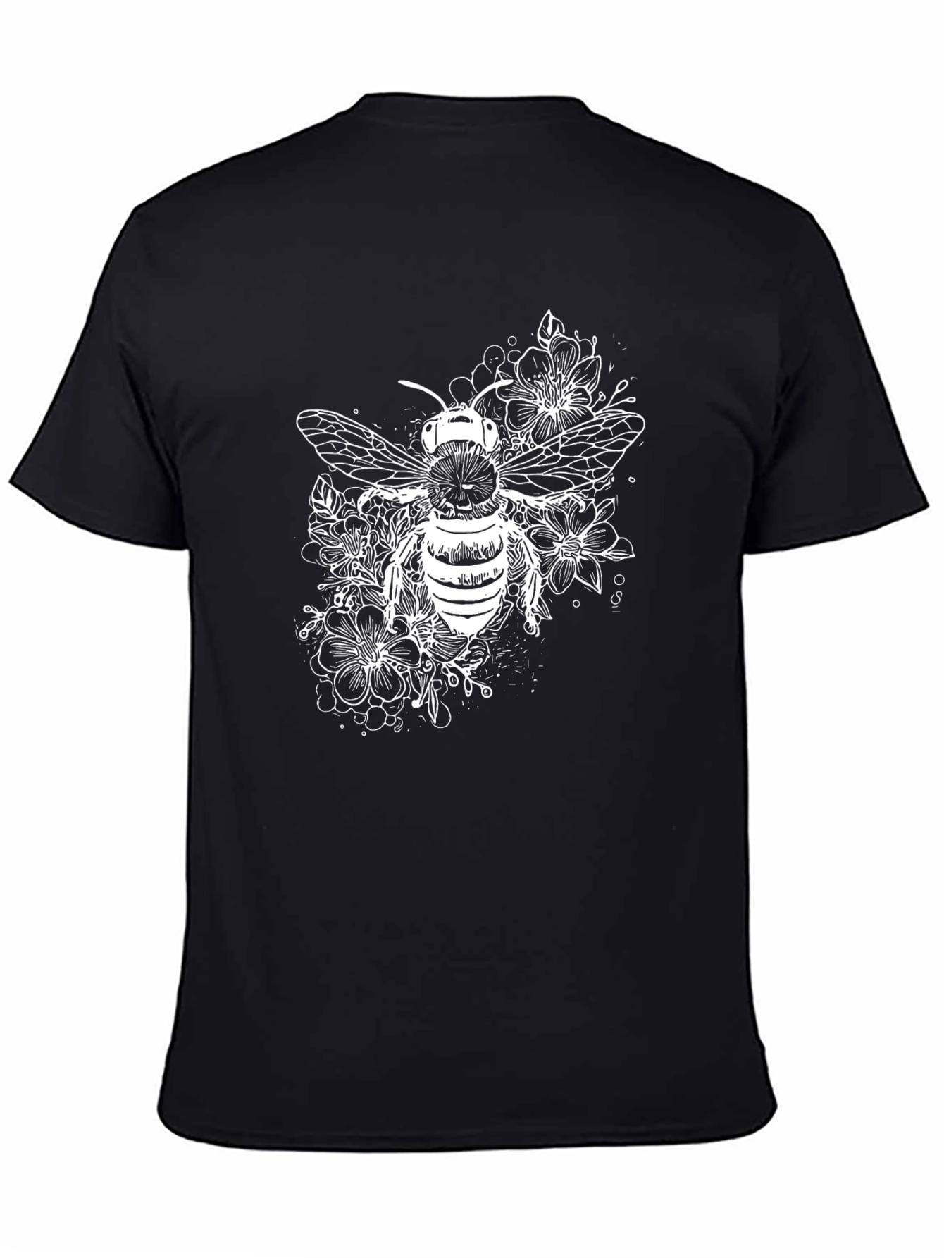 Black Bee & Floral Print Black T-Shirt view 4