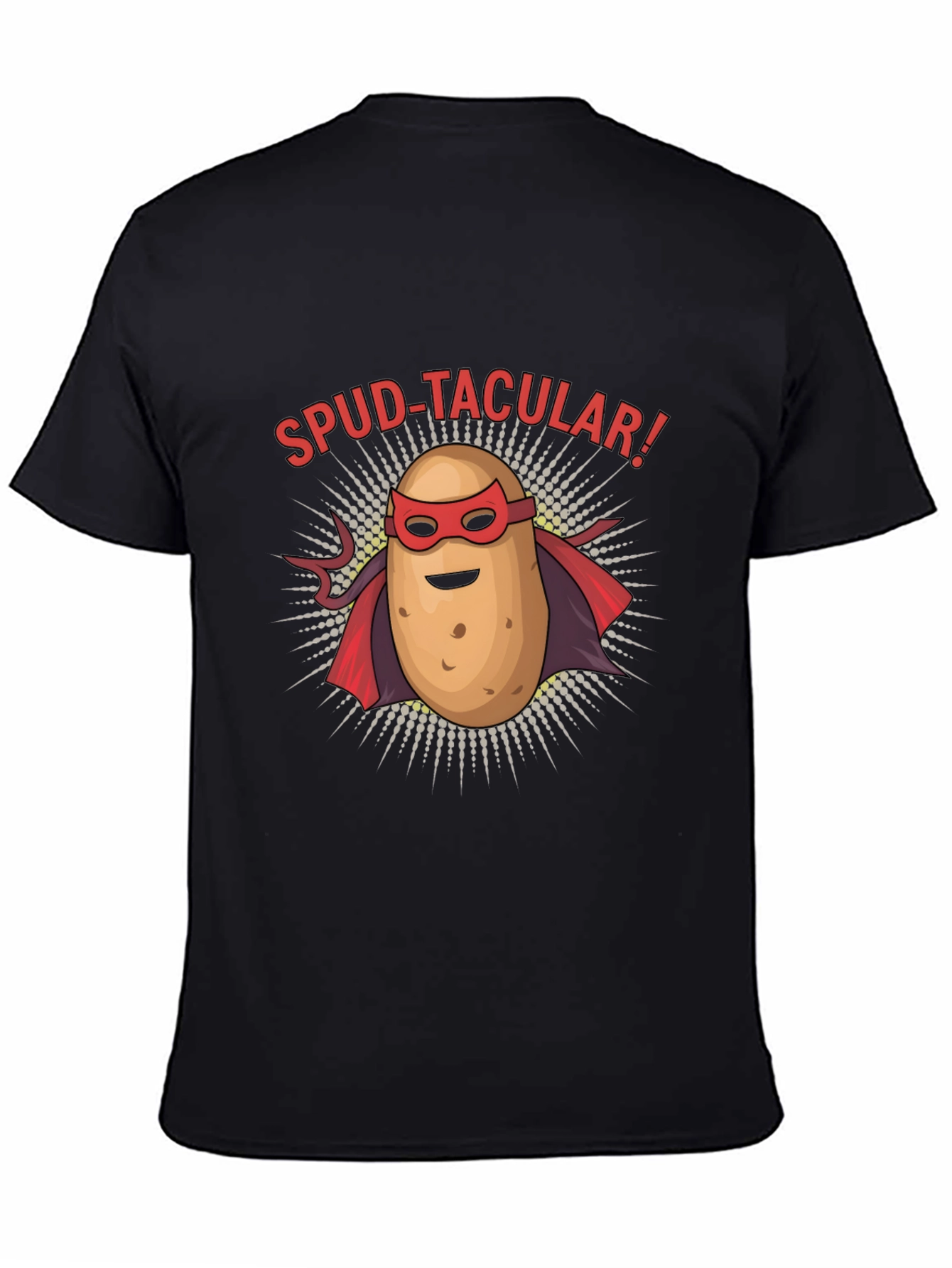 Black Spud-tacular Potato Superhero Black T-Shirt view 4