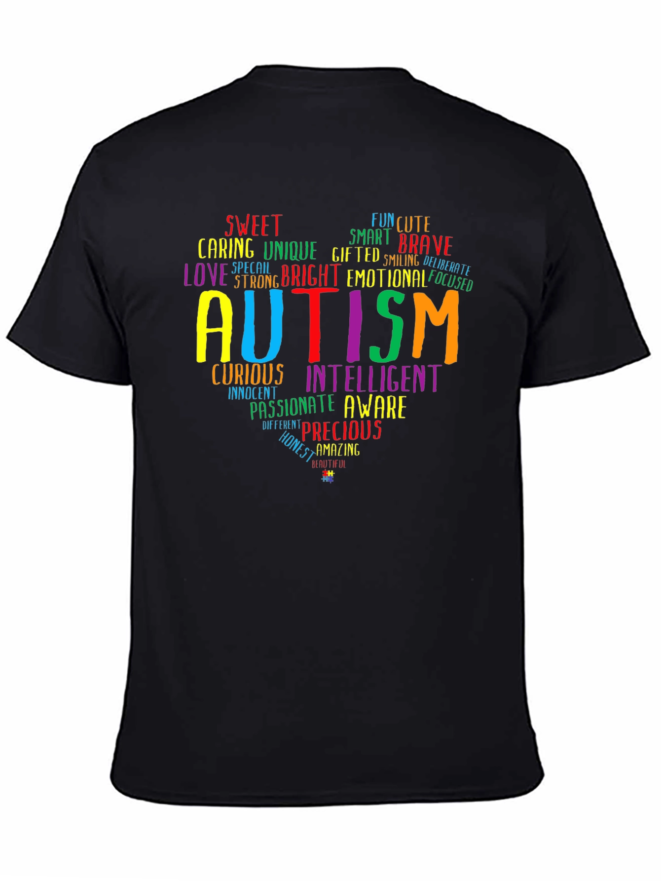 Black Autism Awareness Heart T-Shirt view 4