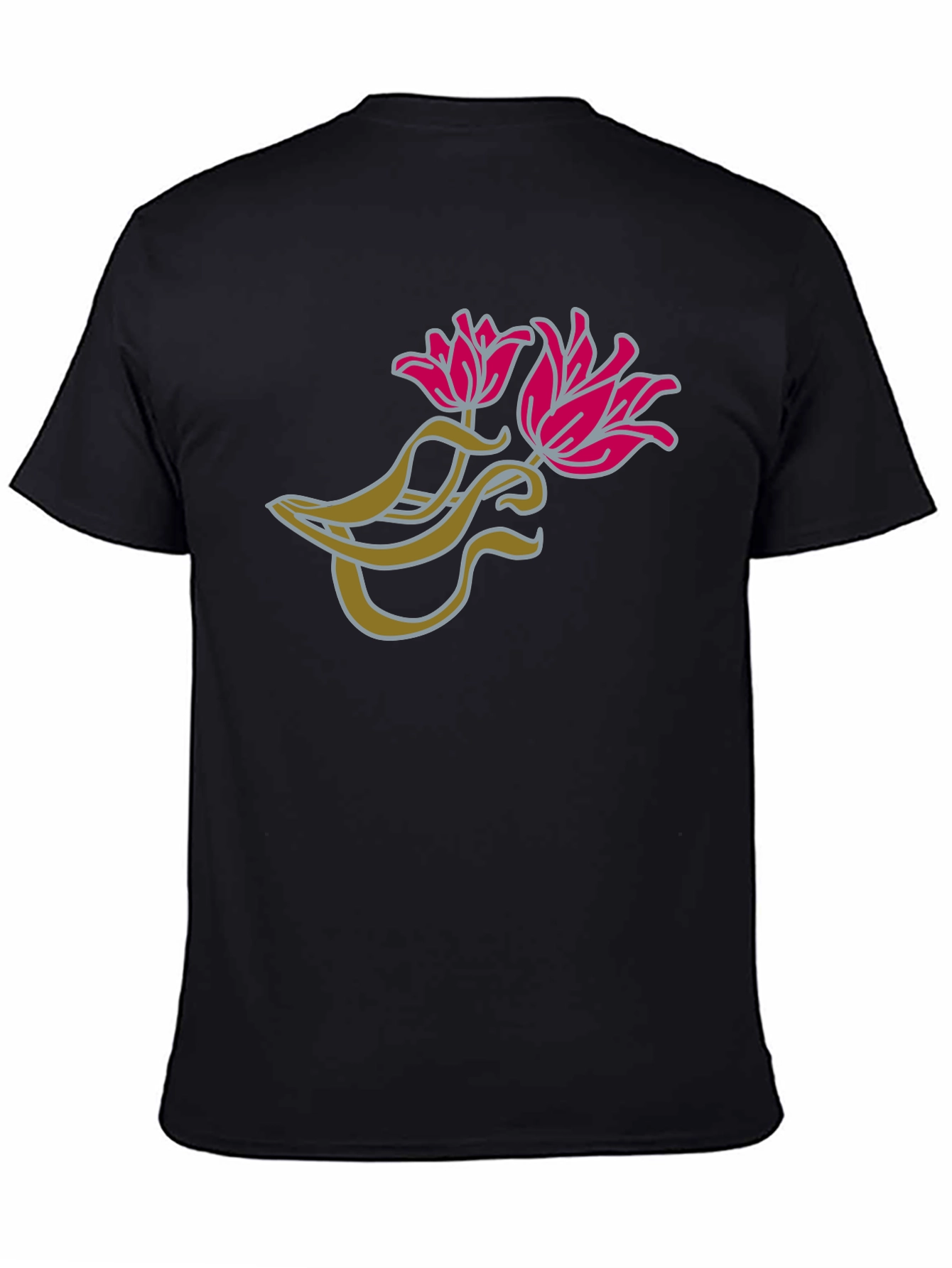 Black Floral Graphic Black T-Shirt for Men view 4