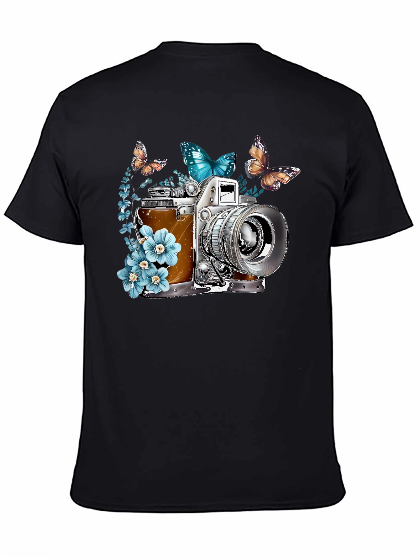 Black Vintage Camera & Butterfly Graphic Tee view 4