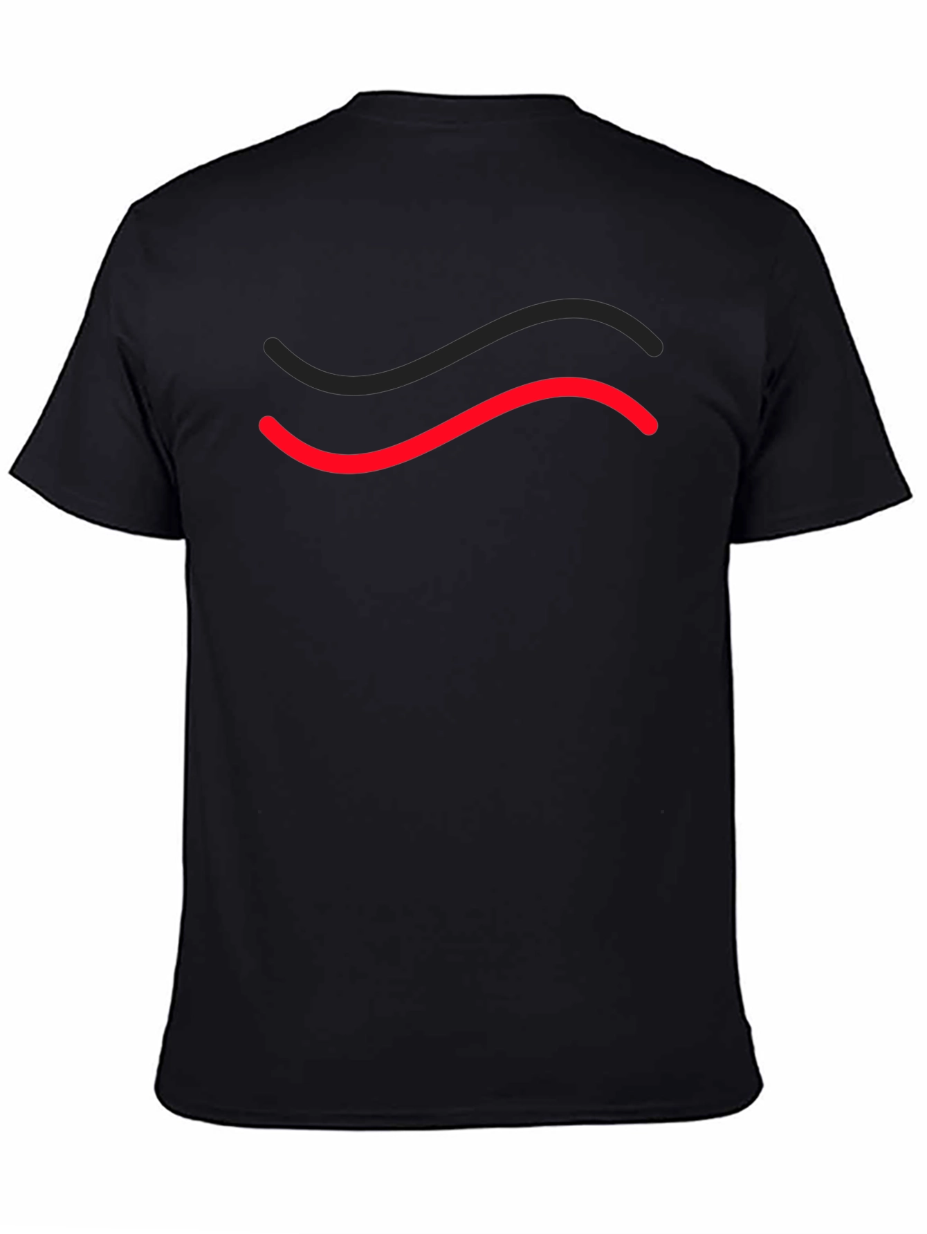Black Men's Black T-Shirt with Red & Black Wave Design view 4