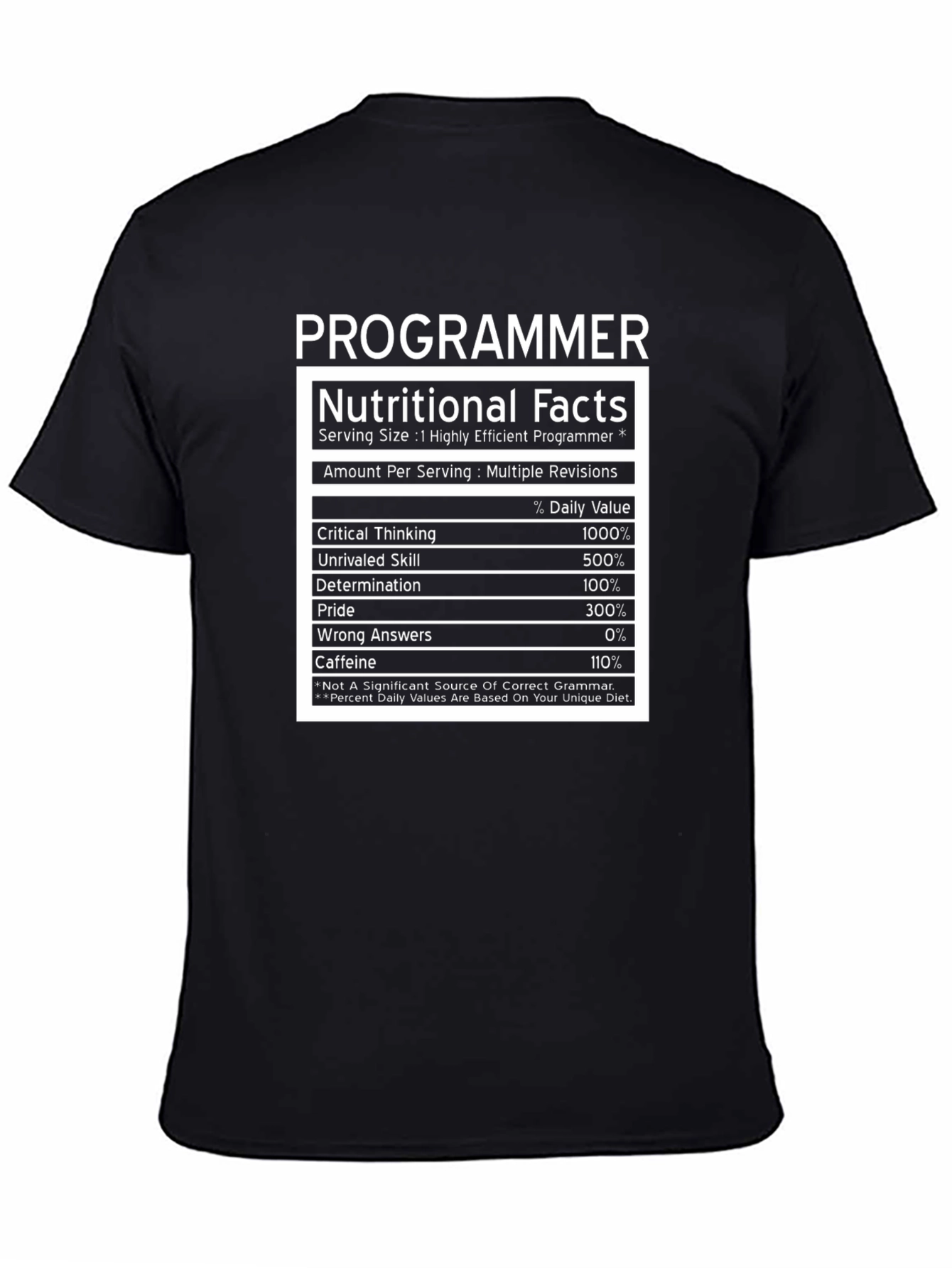 Black Programmer Nutritional Facts Novelty T-Shirt view 4