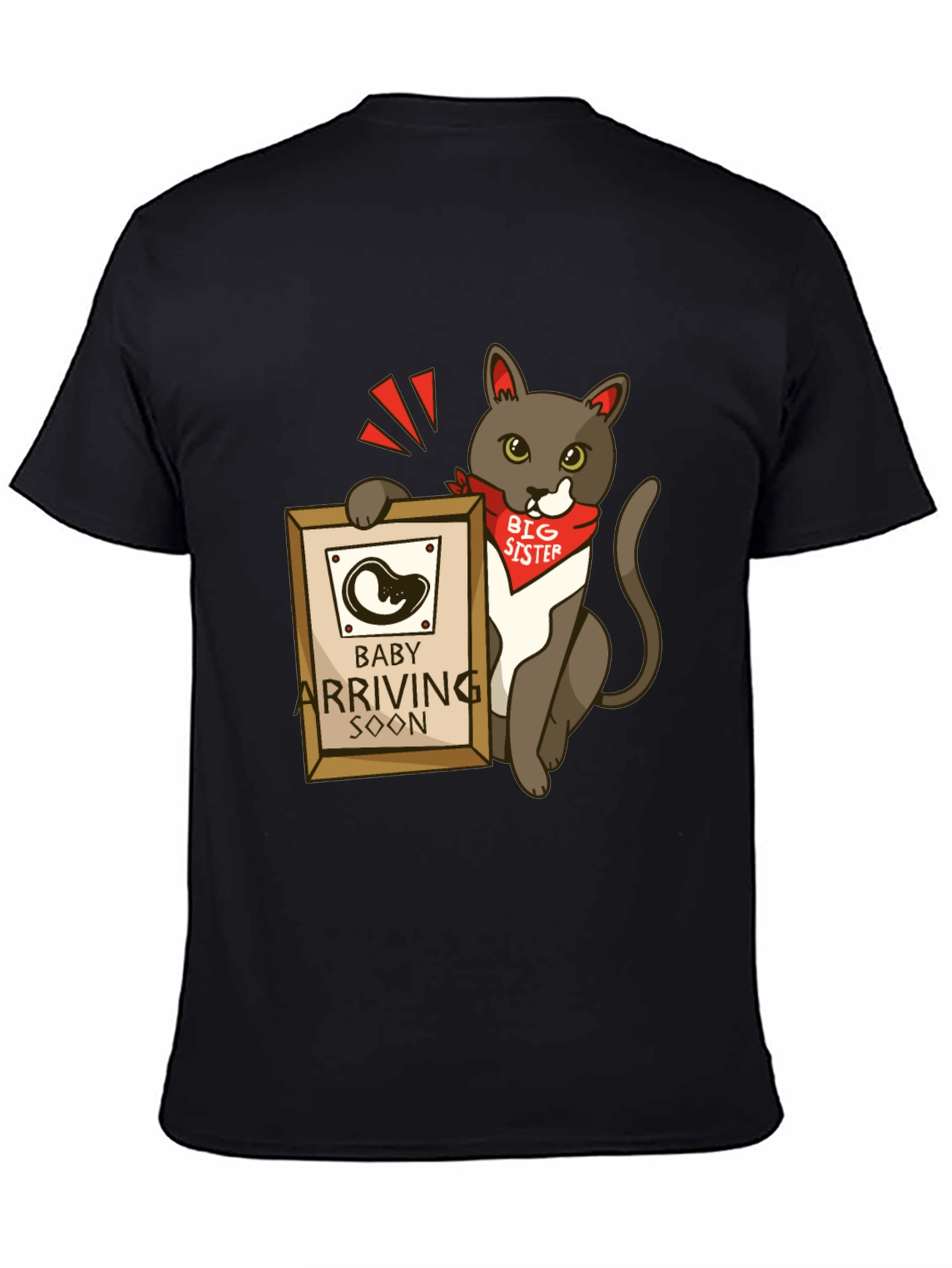 Black Big Sister Cat T-Shirt - Baby Announcement Tee view 4
