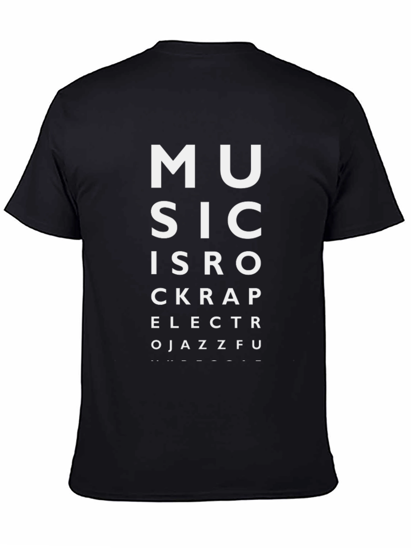 Black Music Genre Eye Chart Black T-Shirt view 4