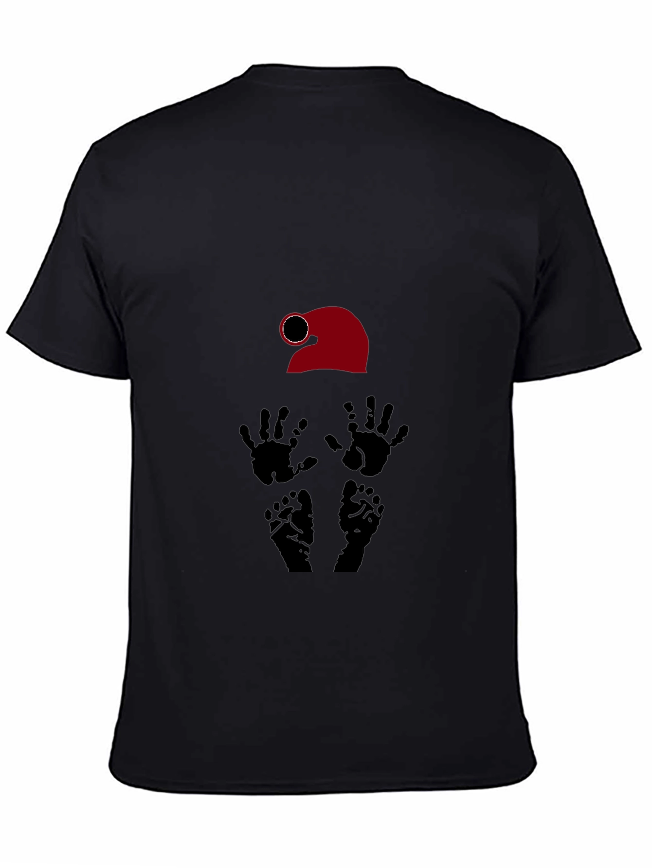 Black Novelty Graphic T-Shirt: Santa Hat, Hands, Feet Design view 4