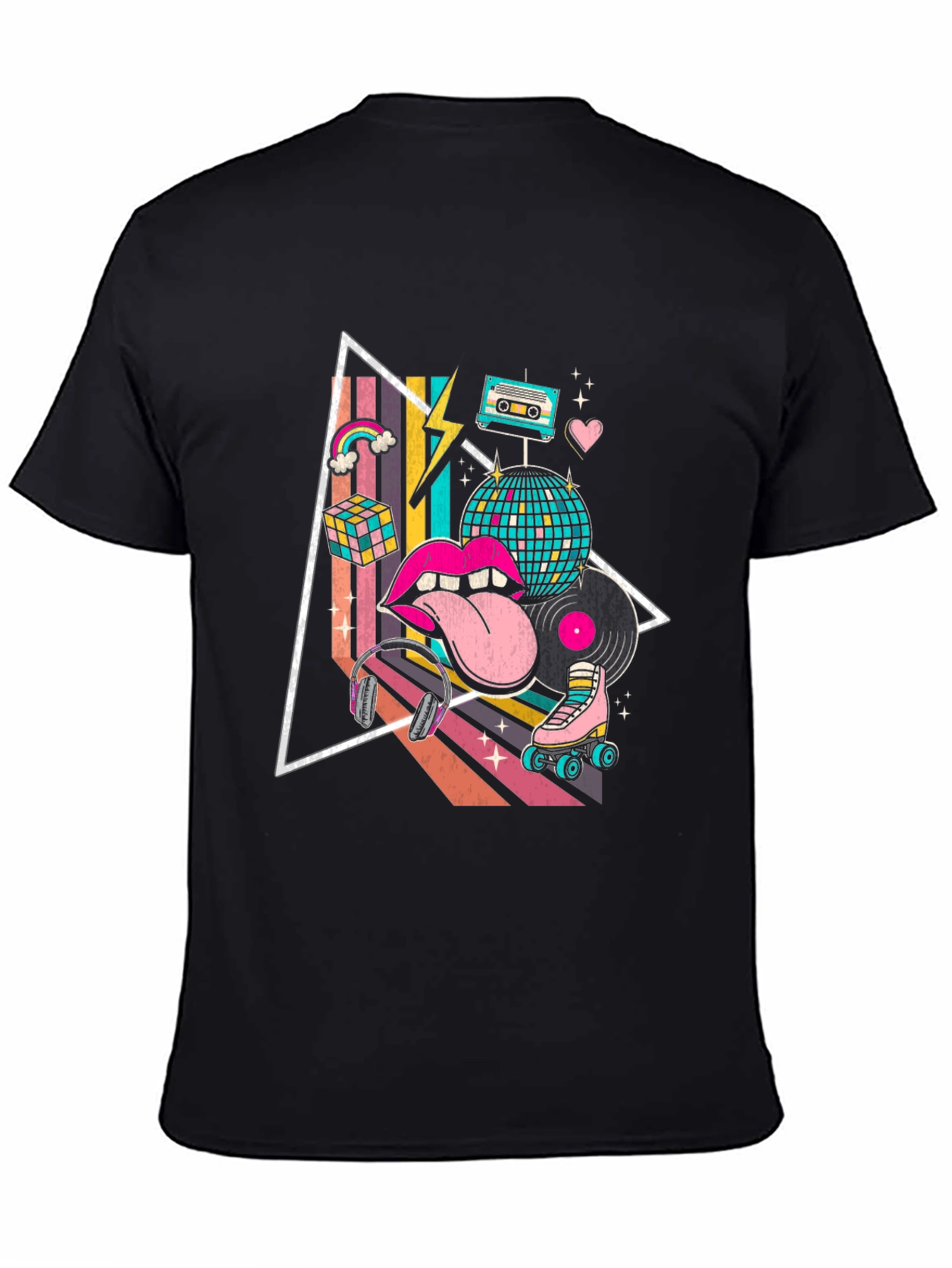 Black Retro 80s Style Graphic T-Shirt view 4