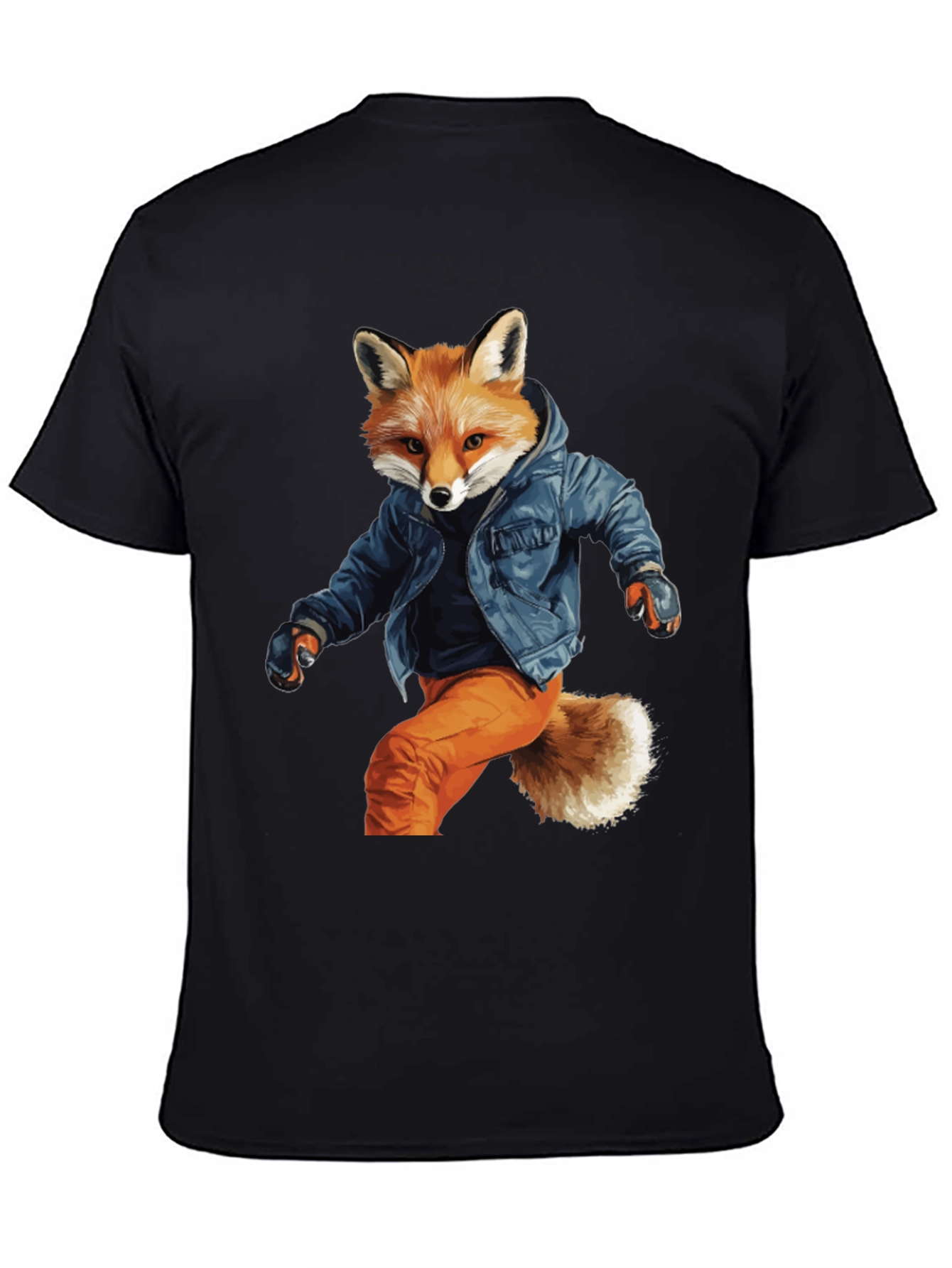 Black Stylish Fox Graphic T-Shirt view 4