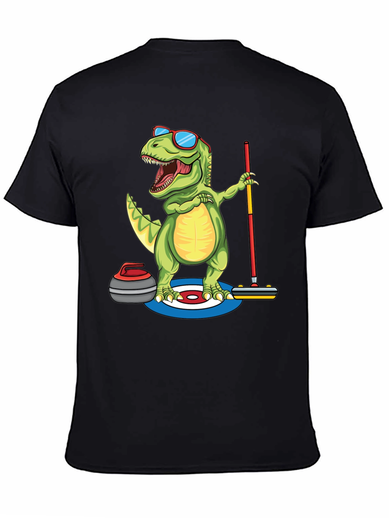 Black Dinosaur Curling T-Shirt - Funny Dino Design view 4