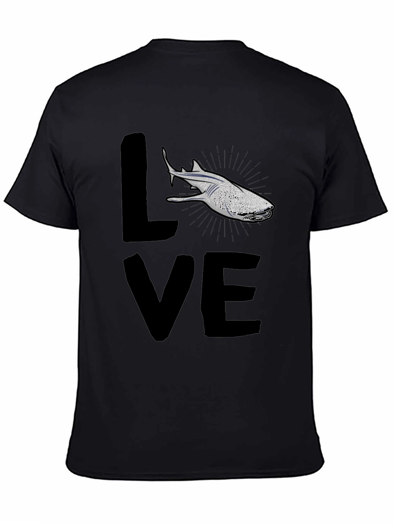 Black Love Shark Graphic T-Shirt, Black Cotton Blend view 4