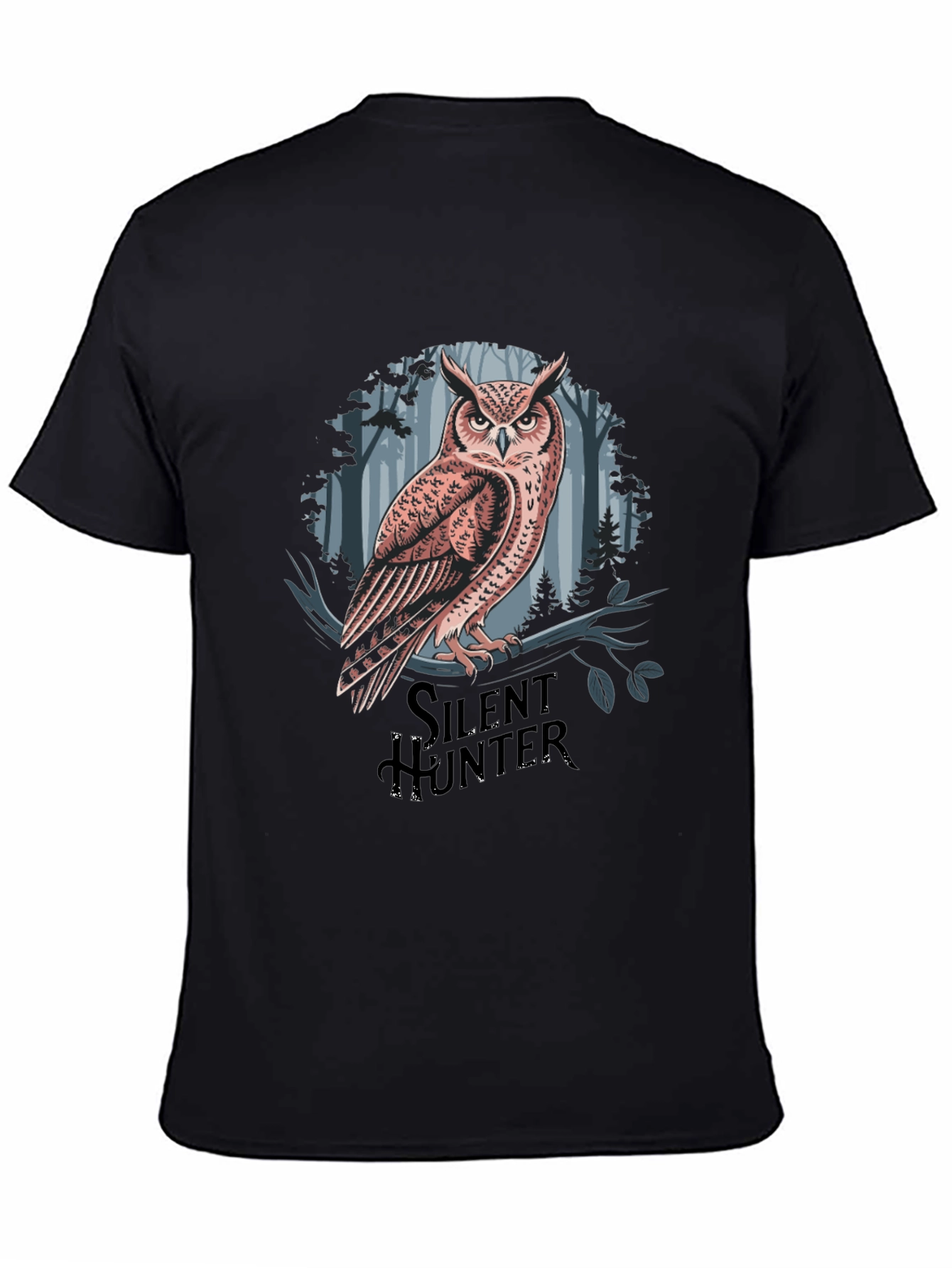 Black Silent Hunter Owl Graphic Tee - Black Cotton Blend view 4