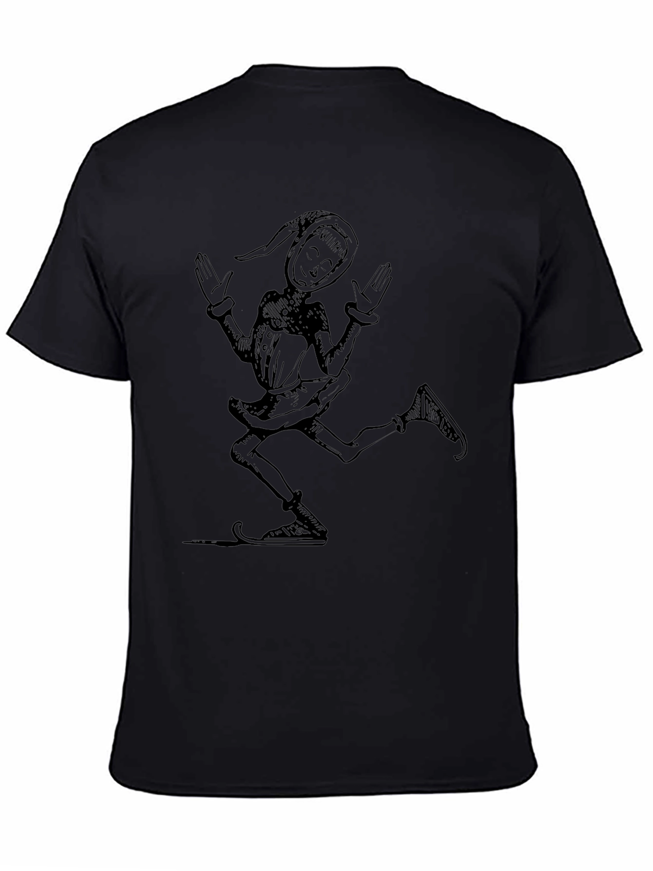 Black Whimsical Jester Graphic Tee - Black Cotton Blend view 4