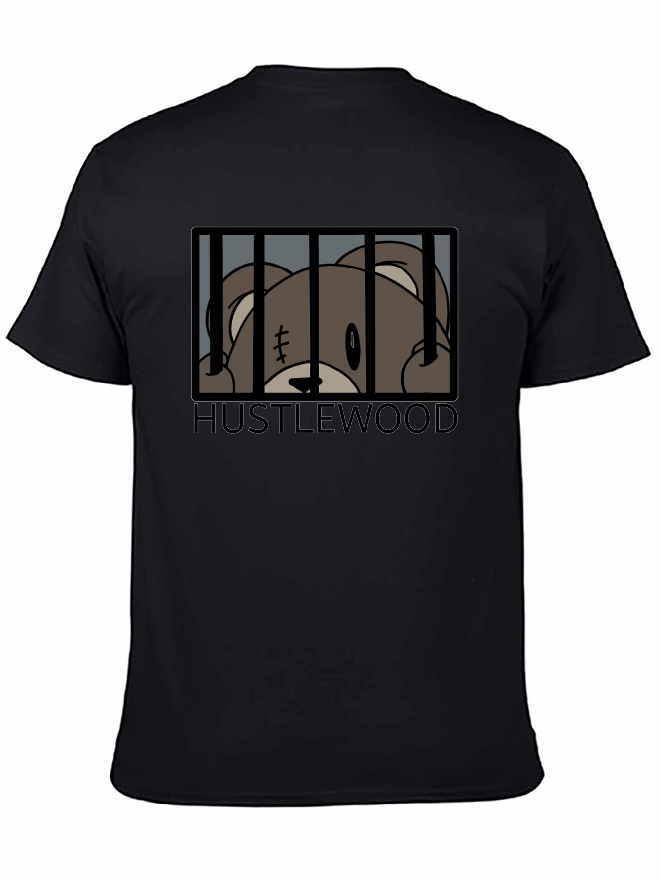 Black Hustlewood Bear Behind Bars Graphic Tee view 4
